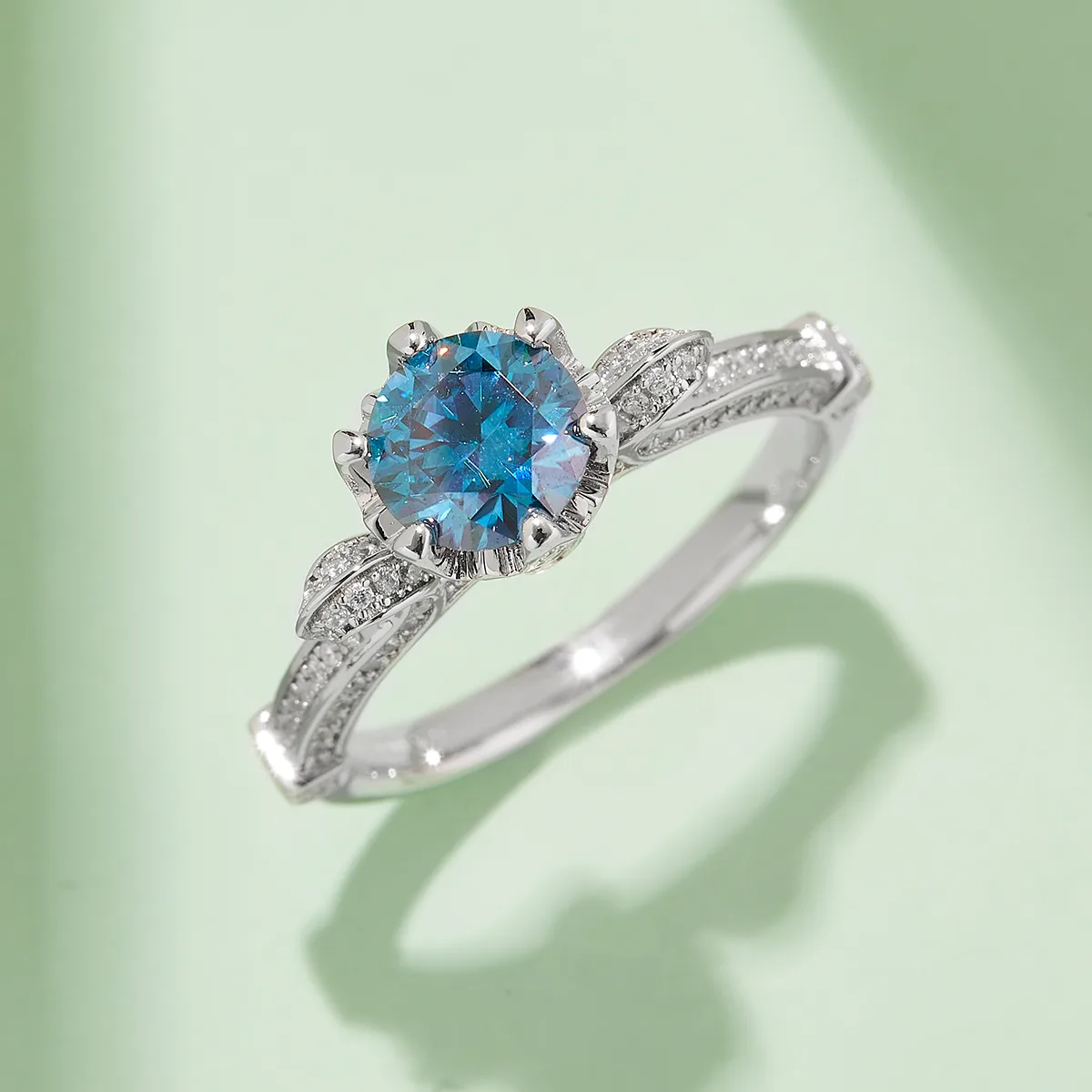 S925 White-Gold-Plated Silver Moissanite Engagement Ring Women's Ring 1ct D
