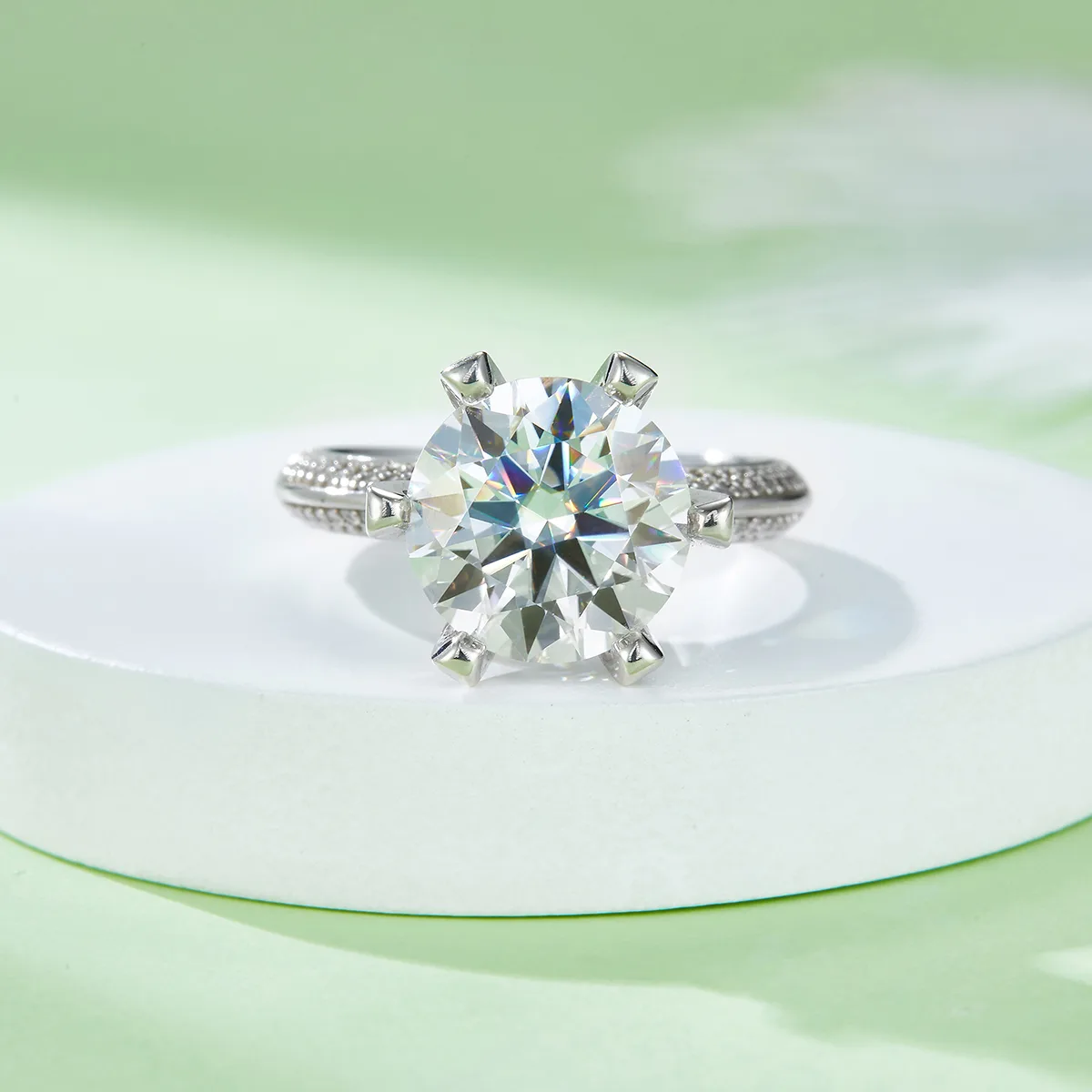 Half-Band S925 White-Gold-Plated Silver Moissanite Proposal Ring Women's Ring 5.0ct D