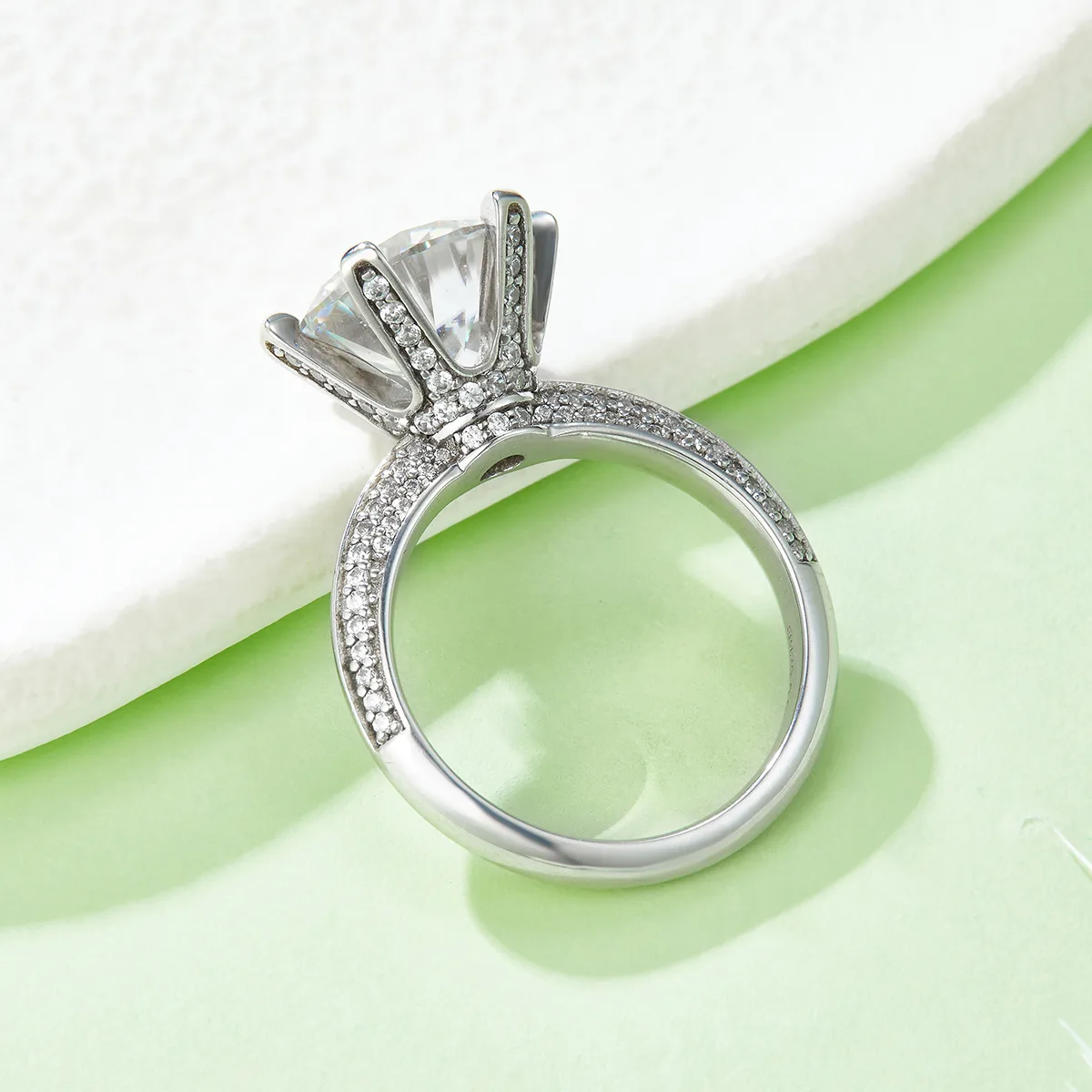 Half-Band S925 White-Gold-Plated Silver Moissanite Proposal Ring Women's Ring 5.0ct D