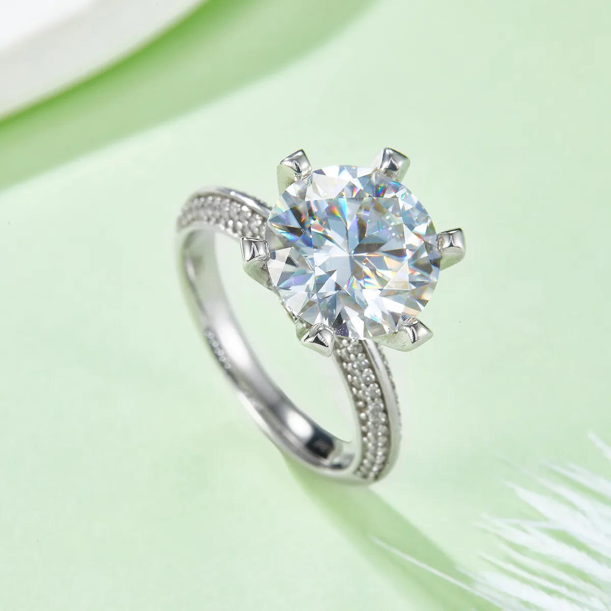 Half-Band S925 White-Gold-Plated Silver Moissanite Proposal Ring Women's Ring 5.0ct D