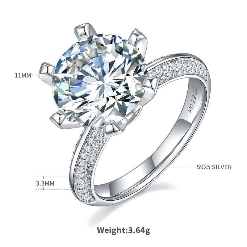 Half-Band S925 White-Gold-Plated Silver Moissanite Proposal Ring Women's Ring 5.0ct D