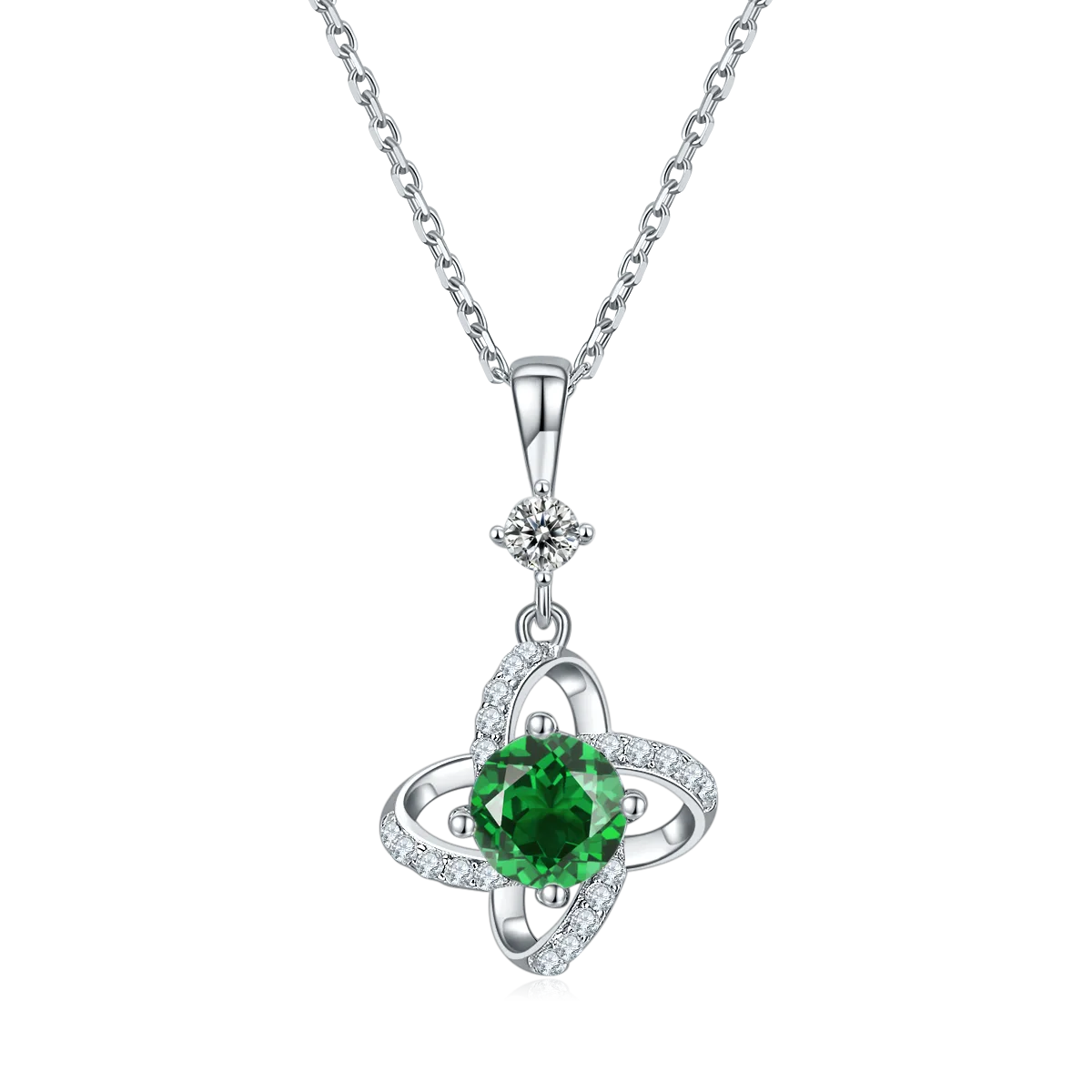 JS010 Large S925 White-Gold-Plated Silver Moissanite Red Blue Green Necklace Earrings Jewelry Set 1.0ct