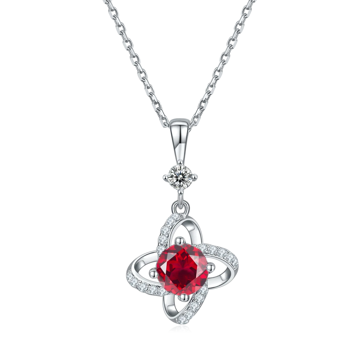 JS010 Large S925 White-Gold-Plated Silver Moissanite Red Blue Green Necklace Earrings Jewelry Set 1.0ct