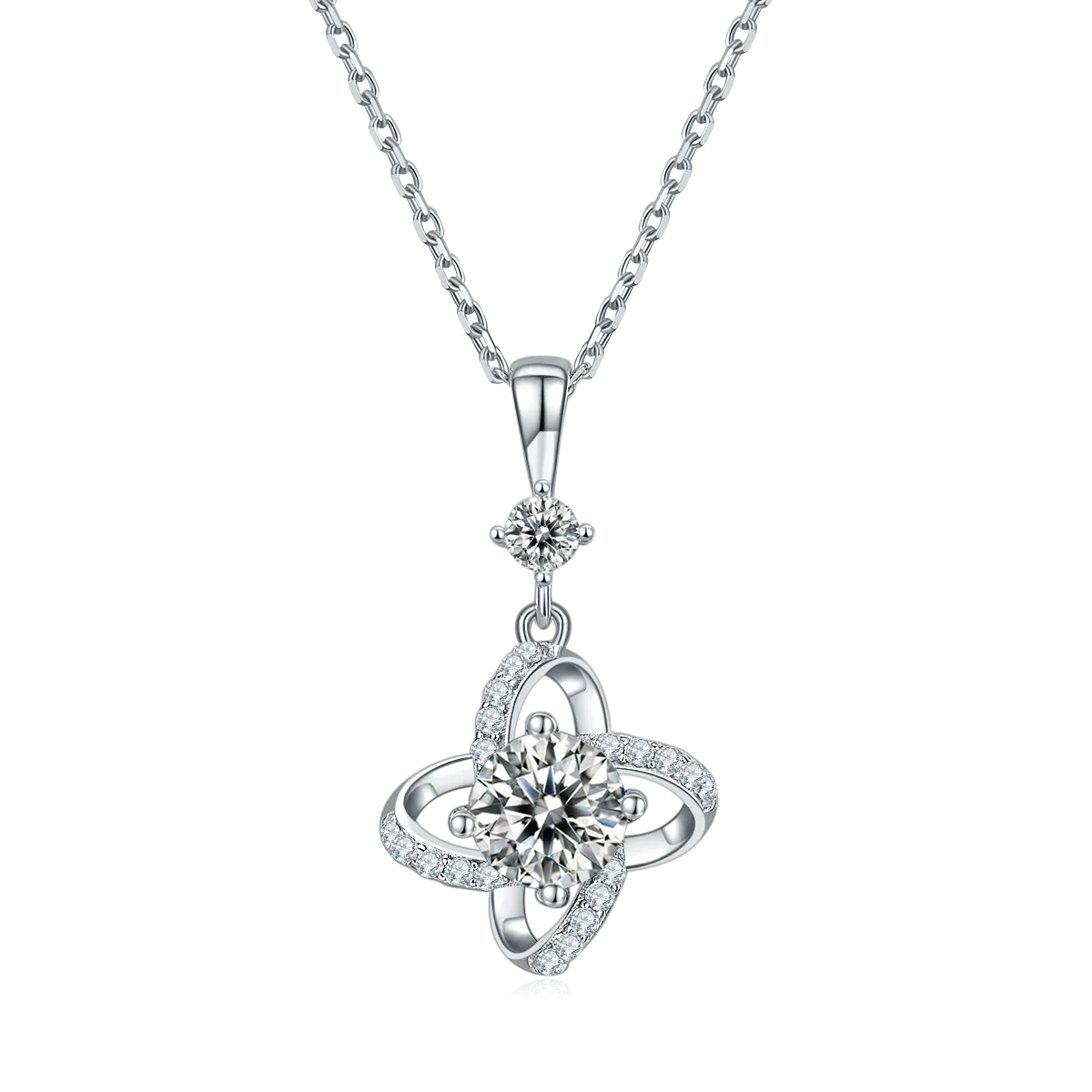 JS010 Large S925 White-Gold-Plated Silver Moissanite Red Blue Green Necklace Earrings Jewelry Set 1.0ct