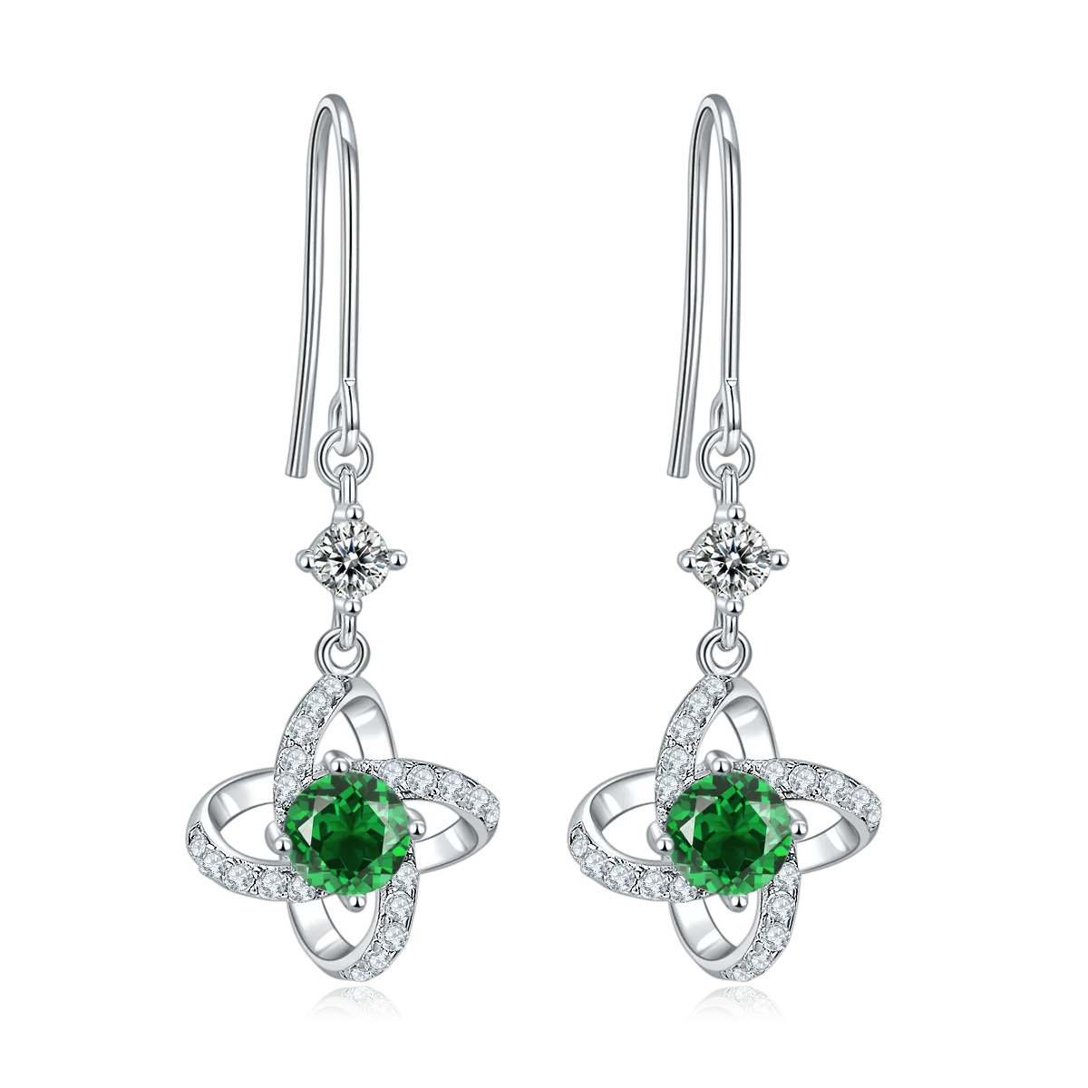 JS010 Large S925 White-Gold-Plated Silver Moissanite Red Blue Green Necklace Earrings Jewelry Set 1.0ct
