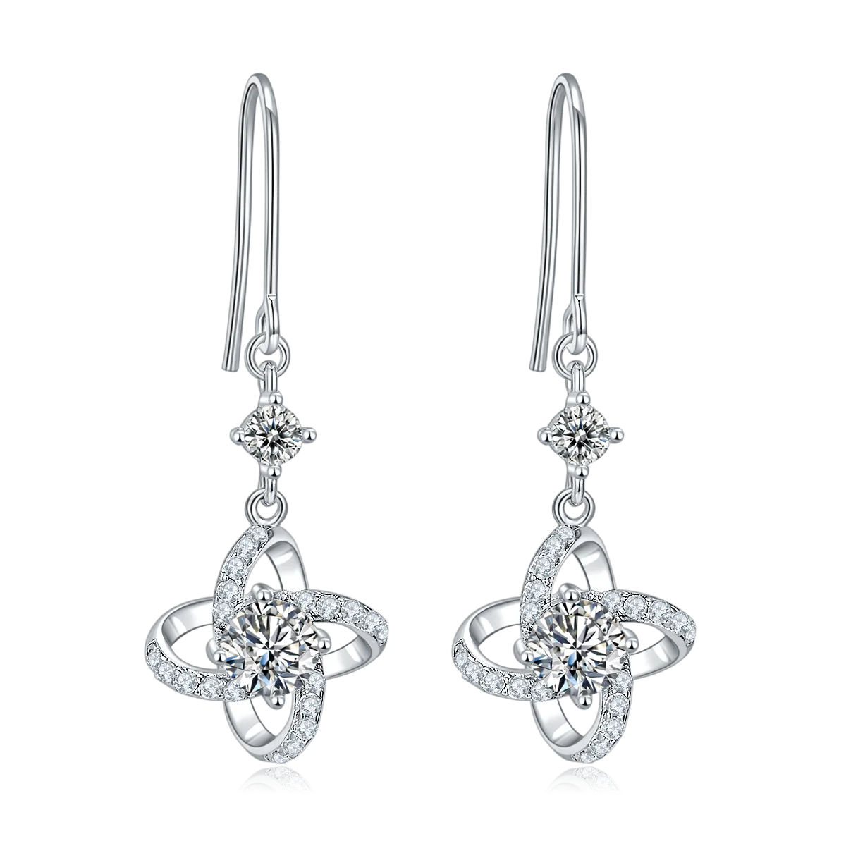 JS010 Large S925 White-Gold-Plated Silver Moissanite Red Blue Green Necklace Earrings Jewelry Set 1.0ct