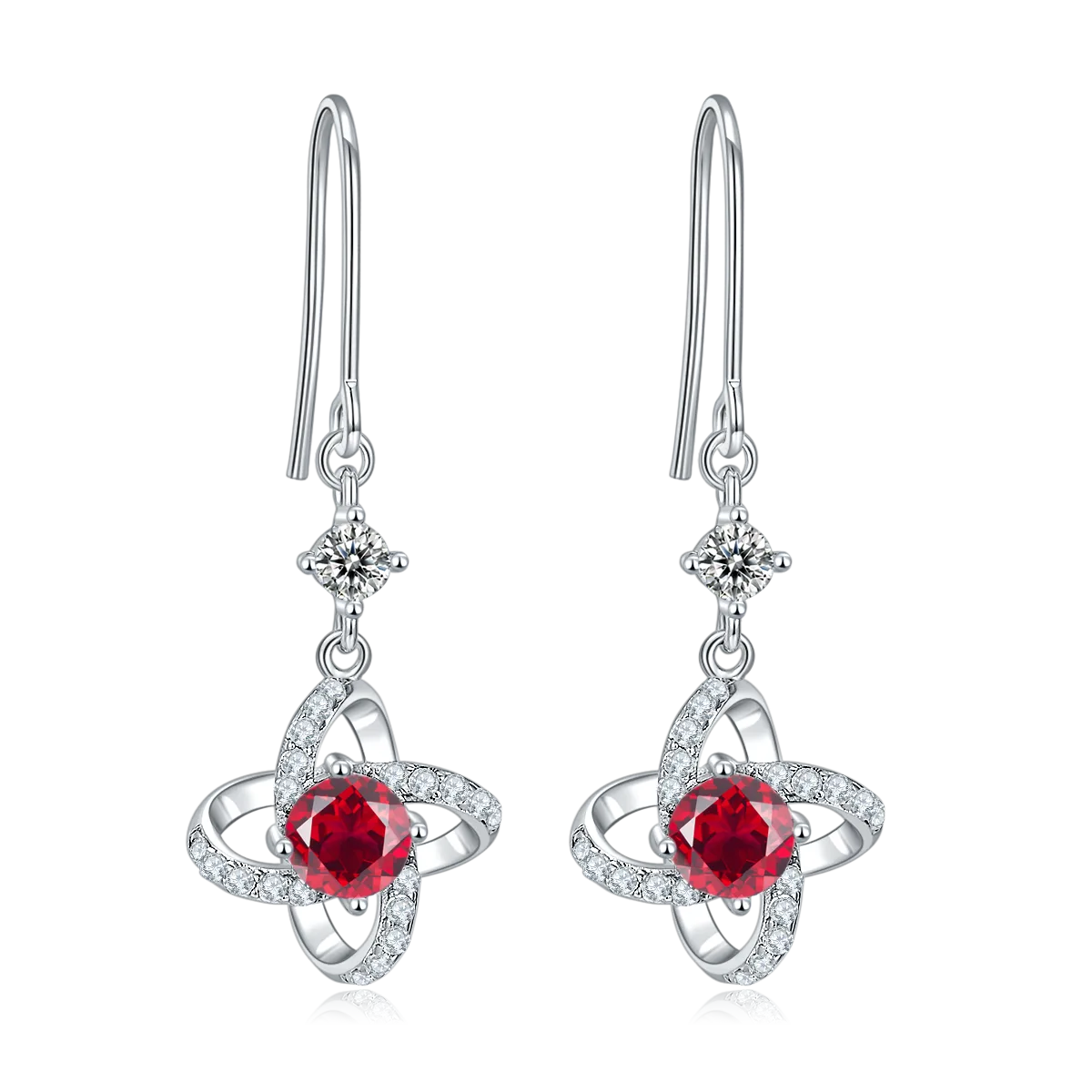 JS010 Large S925 White-Gold-Plated Silver Moissanite Red Blue Green Necklace Earrings Jewelry Set 1.0ct