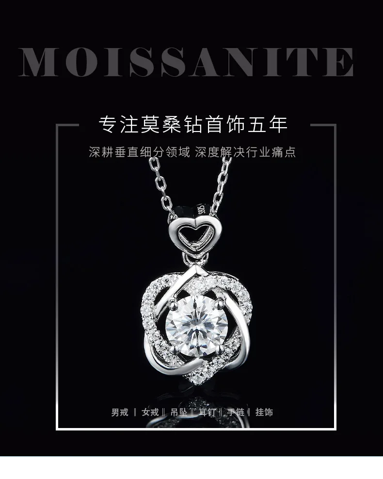 JS050 S925 White-Gold-Plated Silver Moissanite Red Blue Green Necklace 1.0ct det