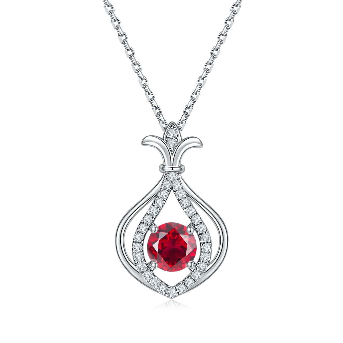 JS060 Small S925 White-Gold-Plated Silver Moissanite Red Blue Green Necklace 1.0ct