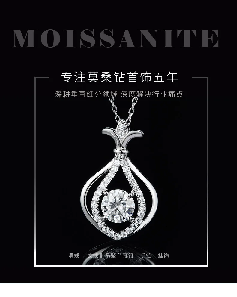 JS060 Small S925 White-Gold-Plated Silver Moissanite Red Blue Green Necklace 1.0