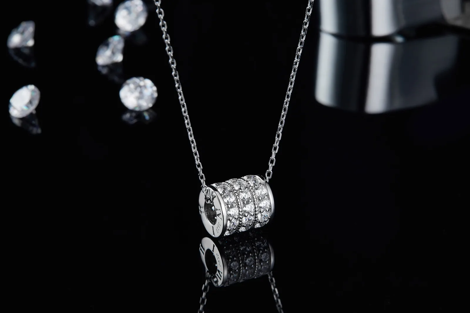 JS070 Small S925 White-Gold-Plated Silver Moissanite Necklace 1.38ct