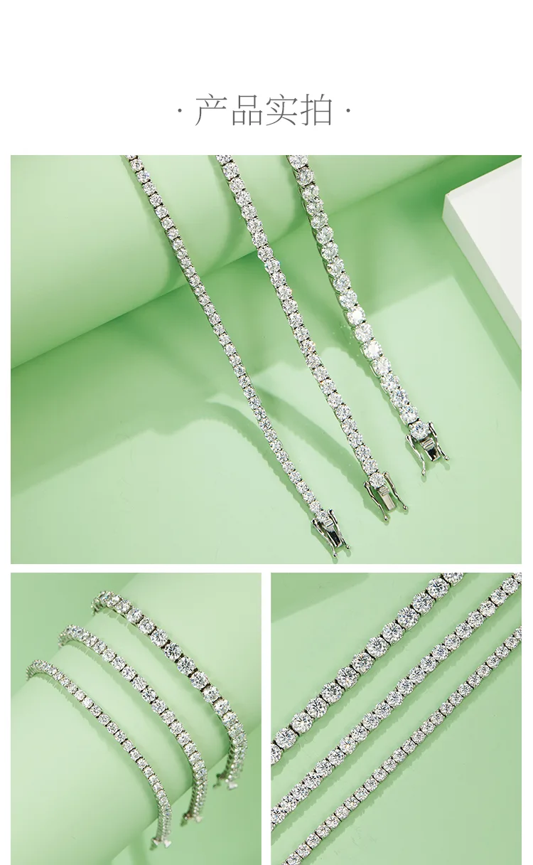 Classic Four-Prong Tennis Bracelet S925 Silver 18K White Gold Moissanite D detai