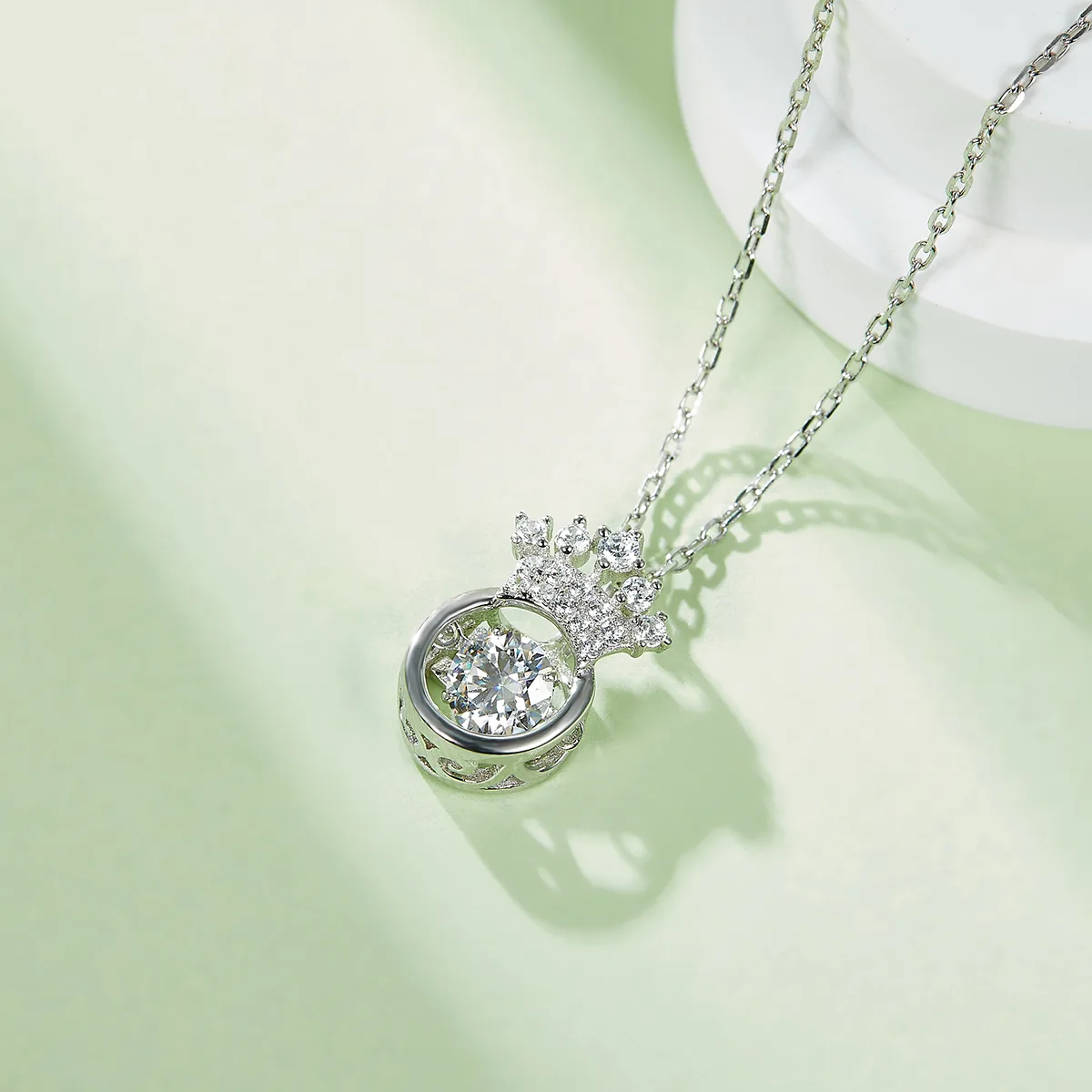 Spirit Crown S925 White-Gold-Plated Silver Moissanite Necklace 0.5ct D