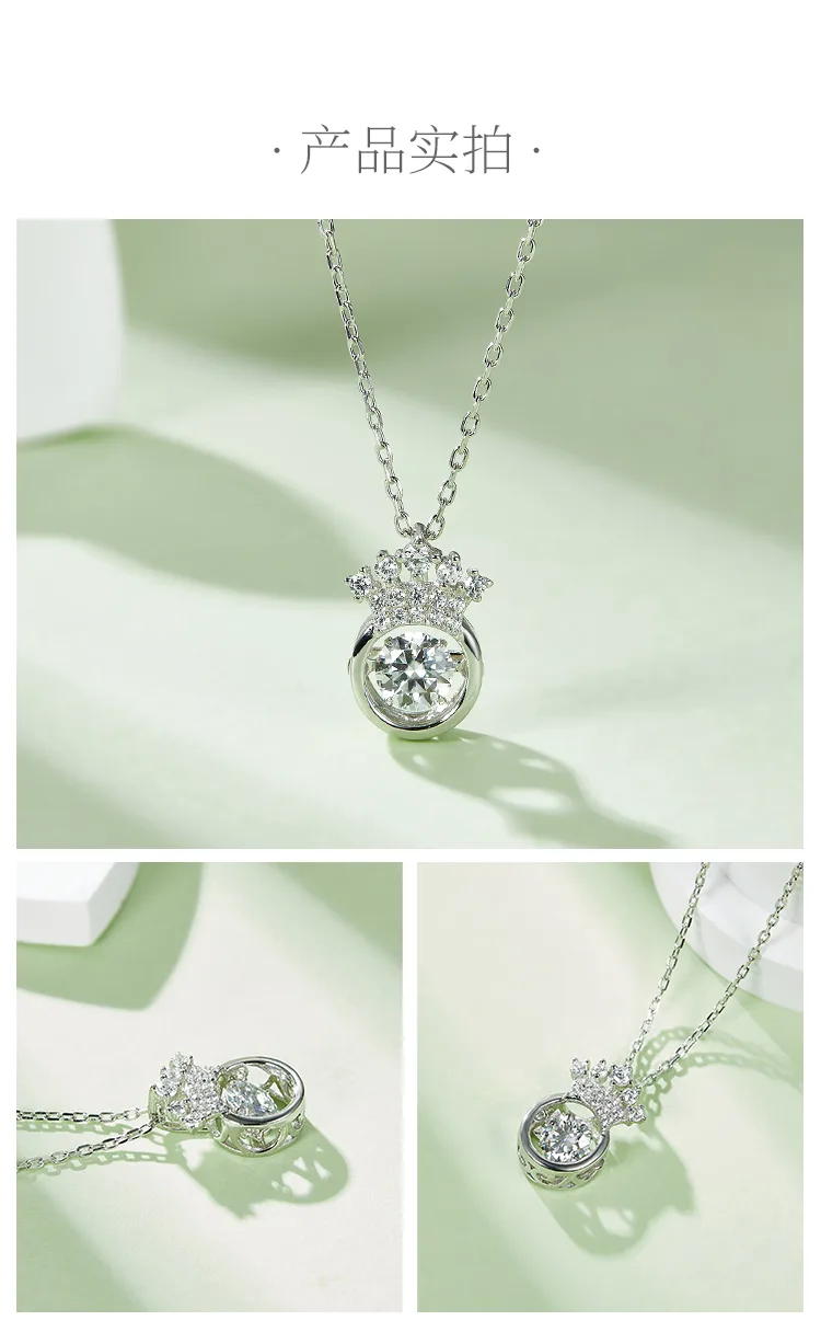 Spirit Crown S925 White-Gold-Plated Silver Moissanite Necklace 0.5ct D detail 4