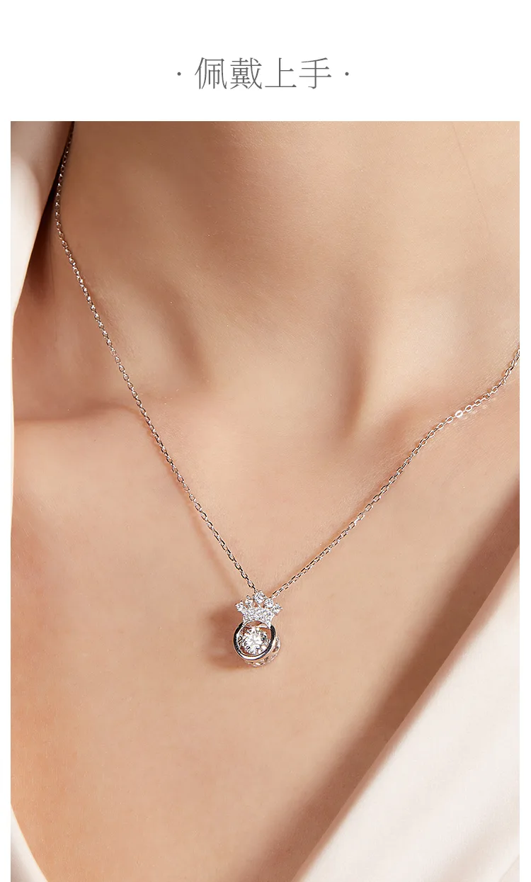 Spirit Crown S925 White-Gold-Plated Silver Moissanite Necklace 0.5ct D detail 6
