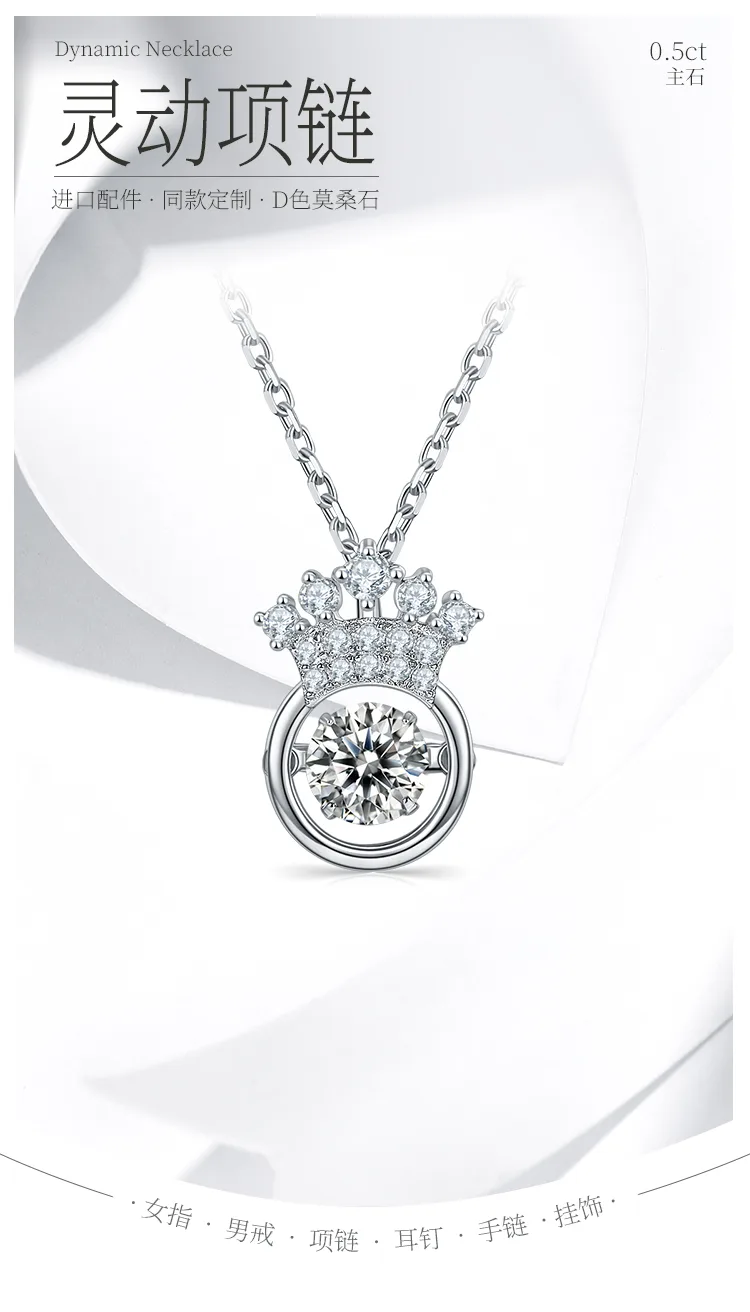 Spirit Crown S925 White-Gold-Plated Silver Moissanite Necklace 0.5ct D detail 1