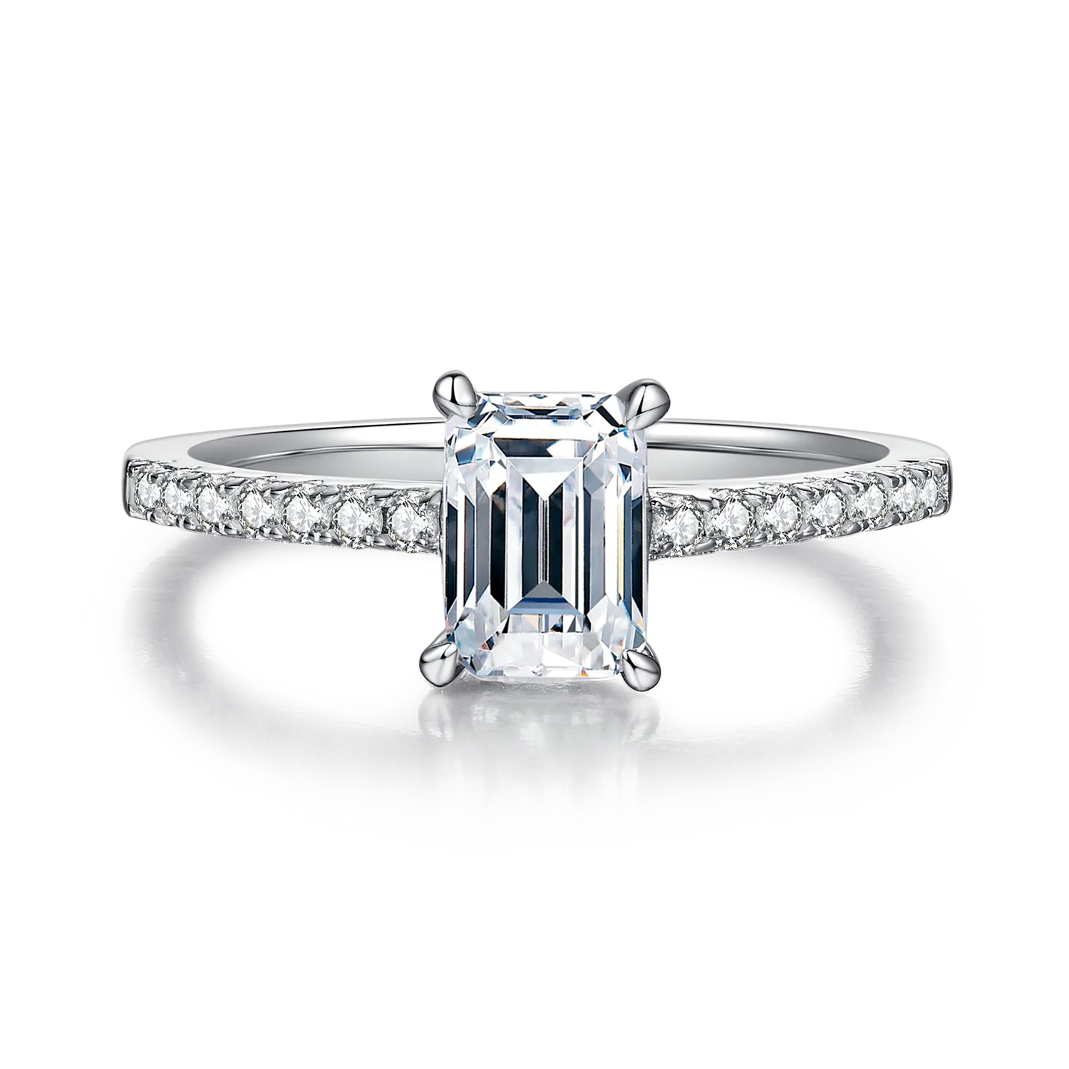 Micro-Pavé Rectangle S925 White-Gold-Plated Silver Moissanite Engagement Ring Women's Ring 1.0ct D