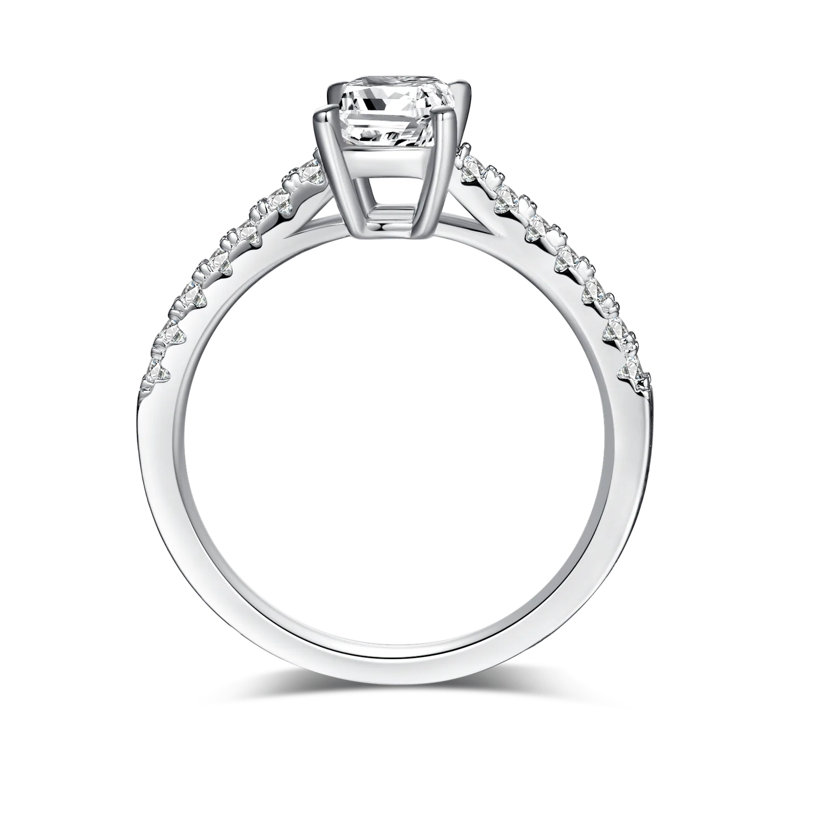 Micro-Pavé Rectangle S925 White-Gold-Plated Silver Moissanite Engagement Ring Women's Ring 1.0ct D