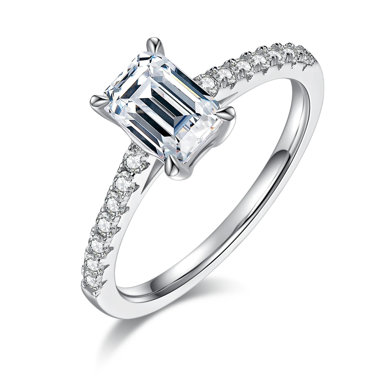 Micro-Pavé Rectangle S925 White-Gold-Plated Silver Moissanite Engagement Ring Women's Ring 1.0ct D