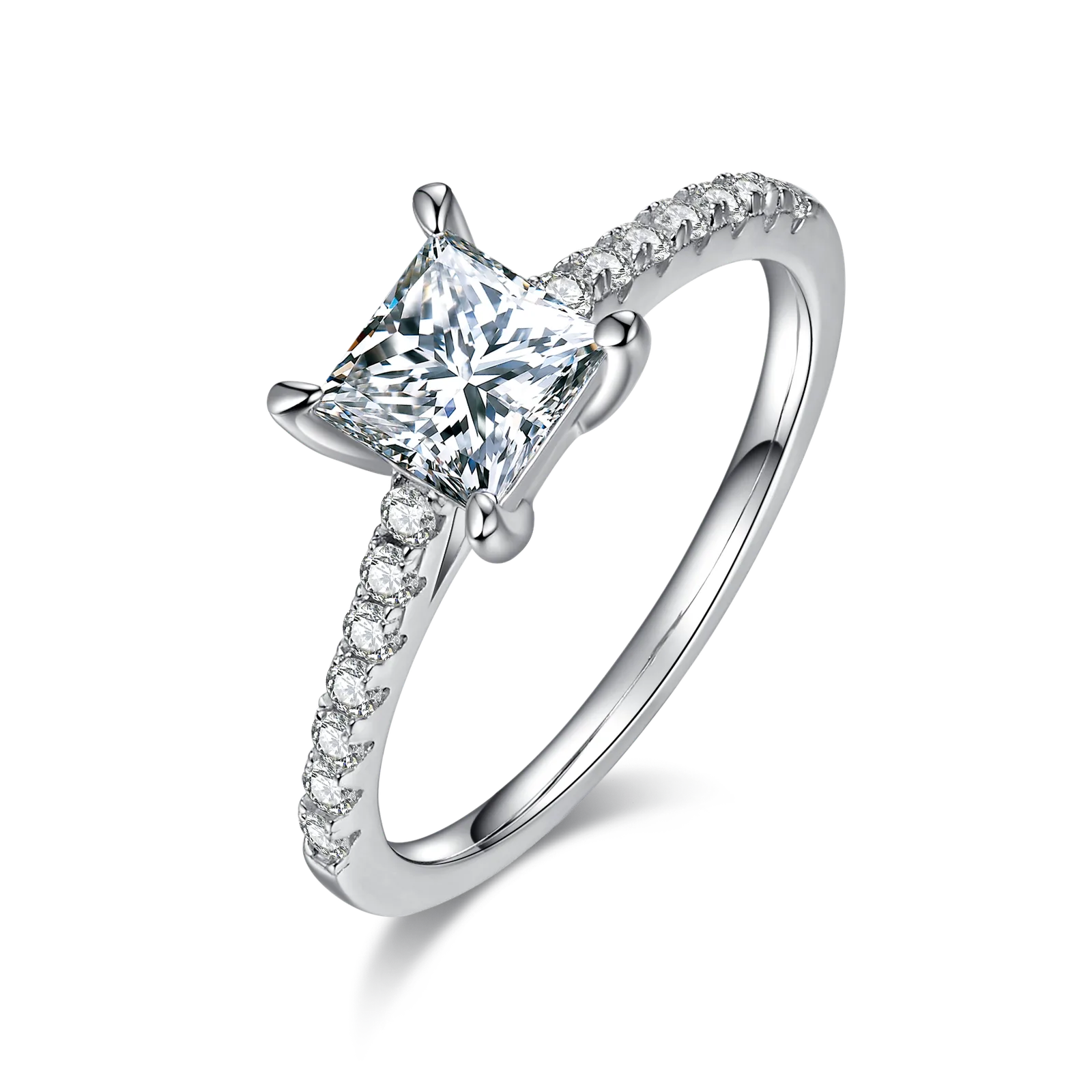Micro-Pavé Square S925 White-Gold-Plated Silver Moissanite Proposal Ring Women's Ring 1.0ct D