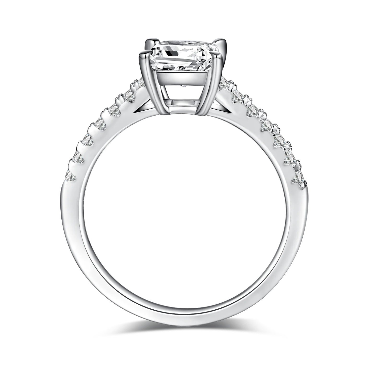 Micro-Pavé Square S925 White-Gold-Plated Silver Moissanite Proposal Ring Women's Ring 1.0ct D