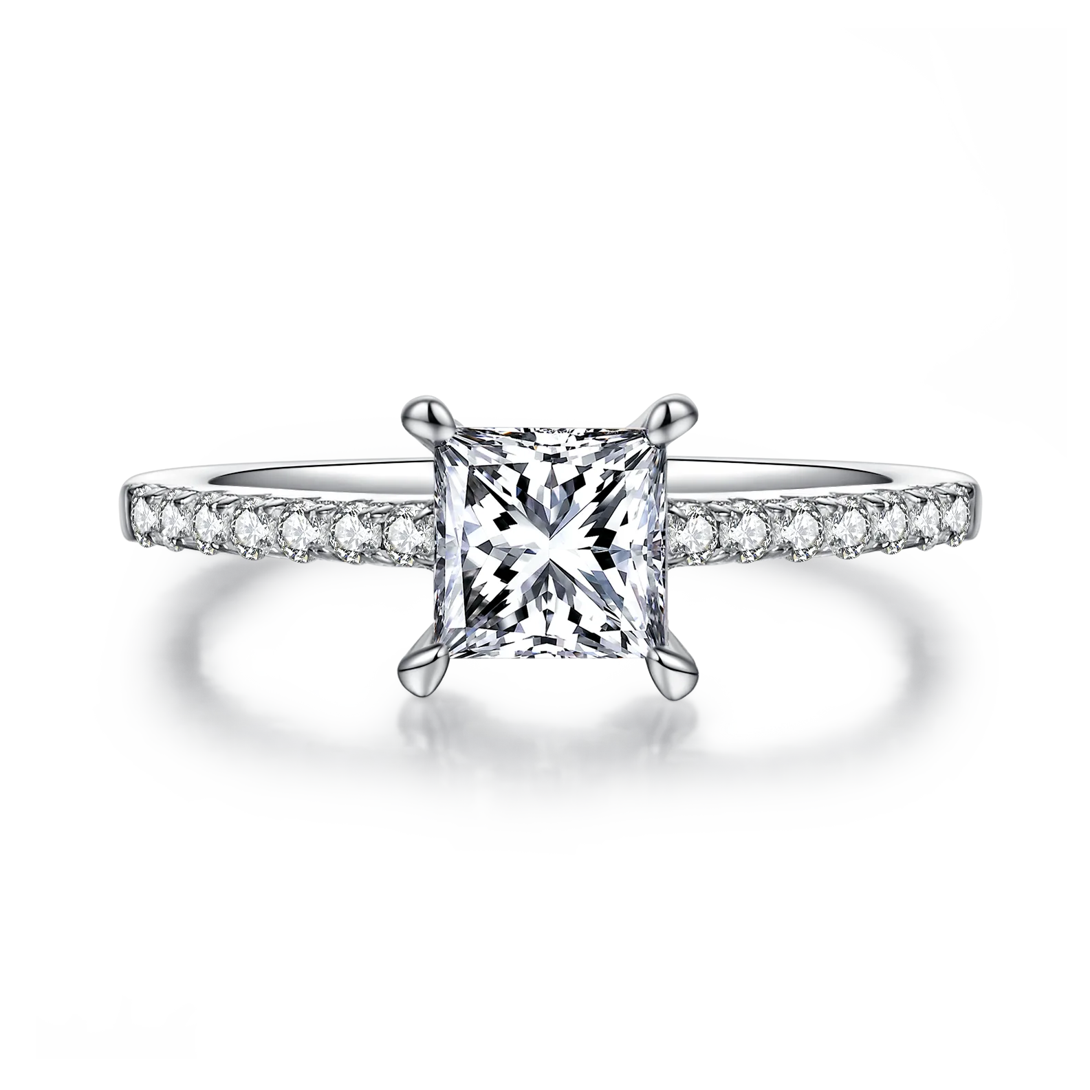Micro-Pavé Square S925 White-Gold-Plated Silver Moissanite Proposal Ring Women's Ring 1.0ct D