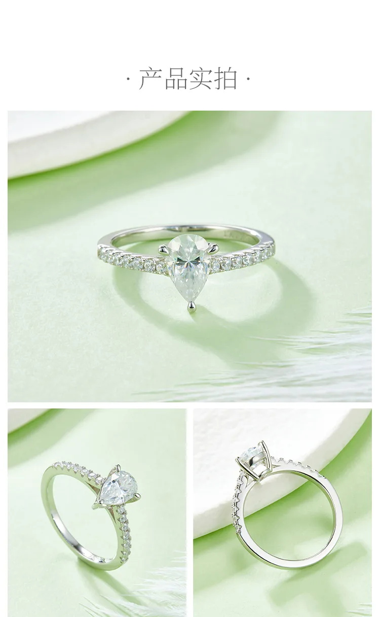 Micro-Pavé Pear S925 White-Gold-Plated Silver Moissanite Engagement Ring Women