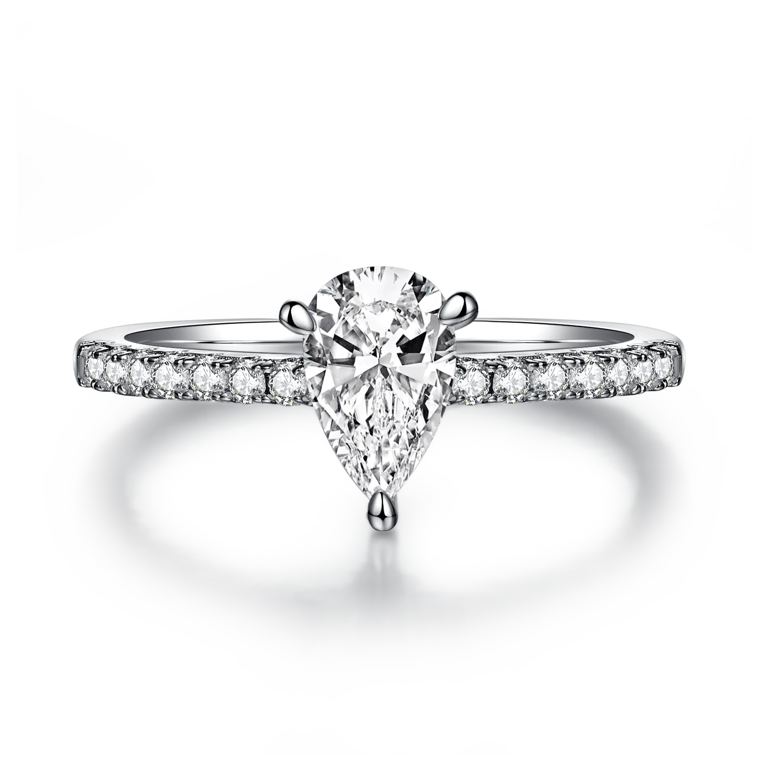 Micro-Pavé Pear S925 White-Gold-Plated Silver Moissanite Engagement Ring Women's Ring 1.0ct D
