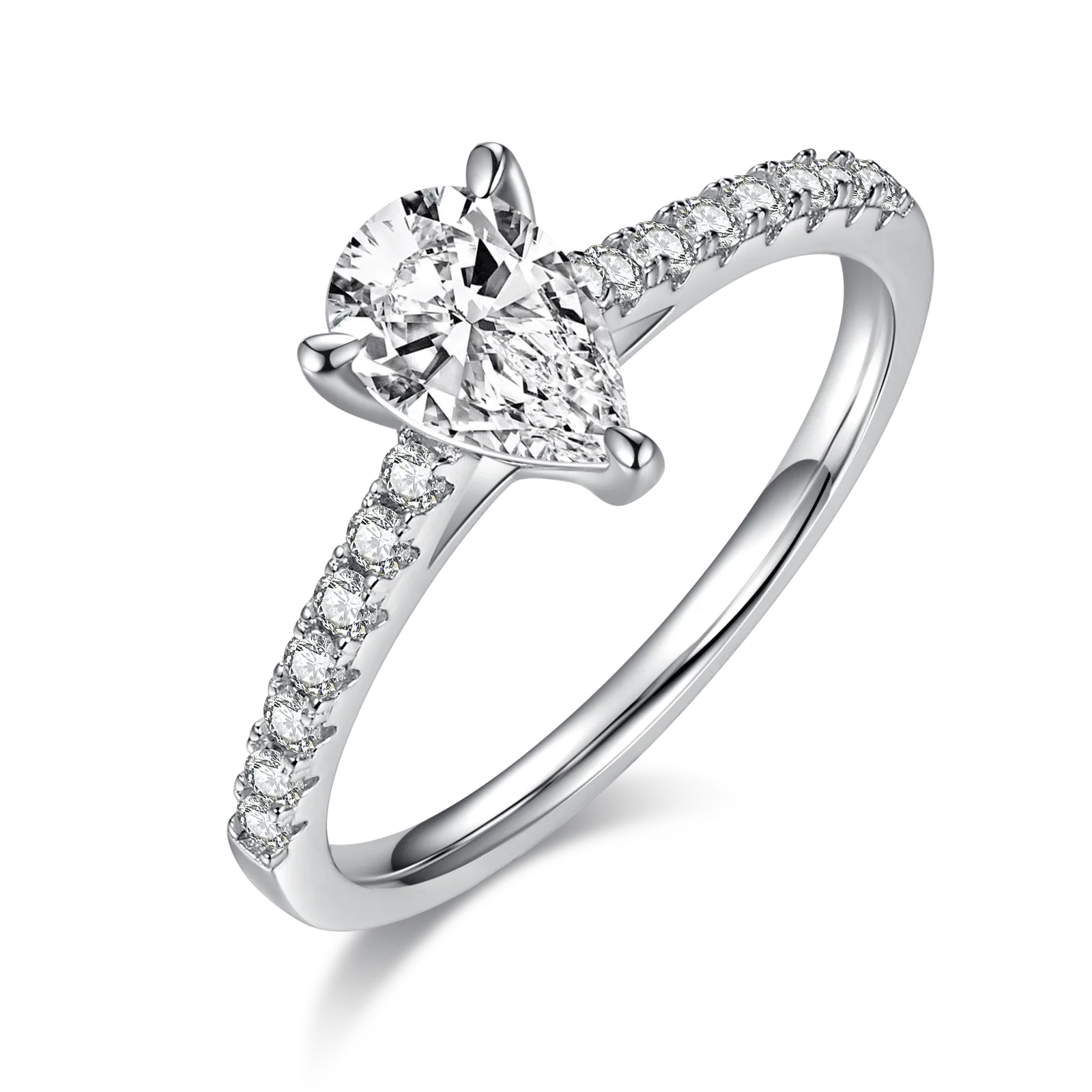 Micro-Pavé Pear S925 White-Gold-Plated Silver Moissanite Engagement Ring Women's Ring 1.0ct D