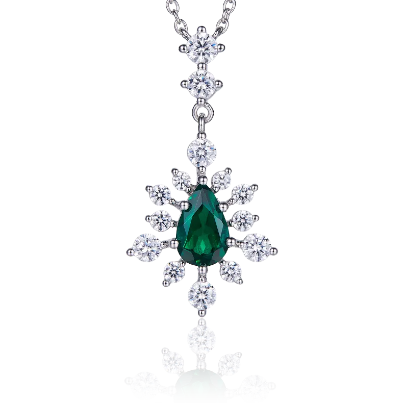 P2019860 Pear Lab-Grown Emerald S925 White-Gold-Plated Silver Necklace Center Stone 8*5mm/0.73CT
