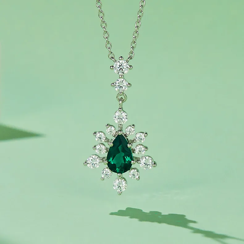 P2019860 Pear Lab-Grown Emerald S925 White-Gold-Plated Silver Necklace Center Stone 8*5mm/0.73CT