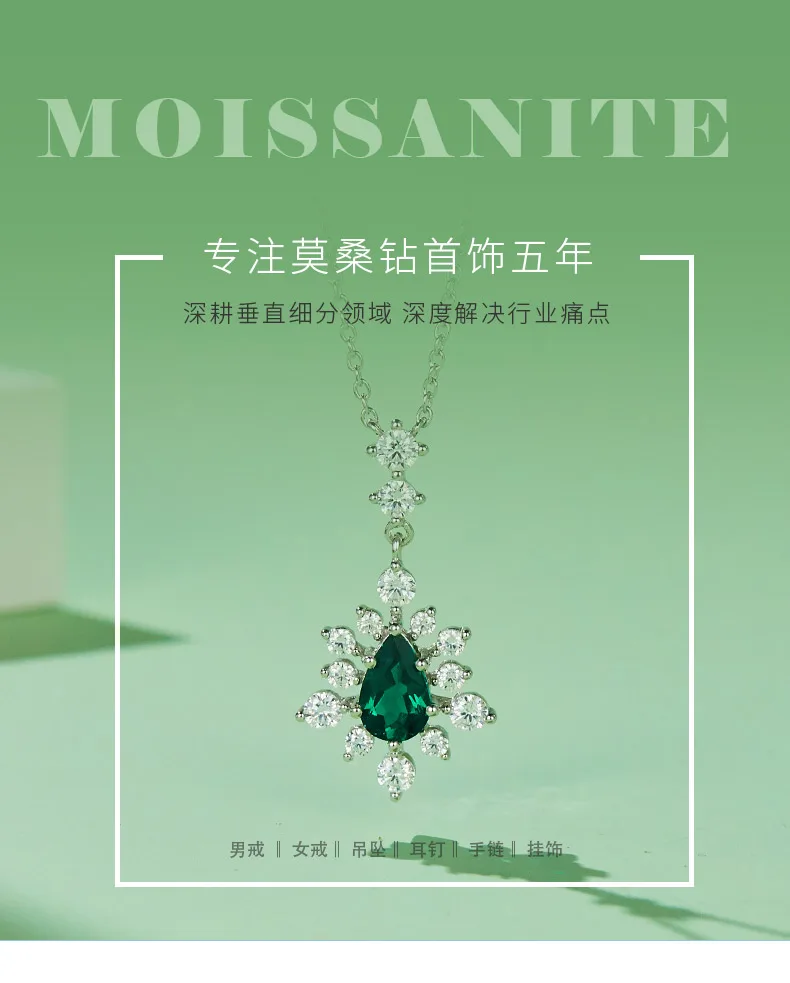 P2019860 Pear Lab-Grown Emerald S925 White-Gold-Plated Silver Necklace Center St
