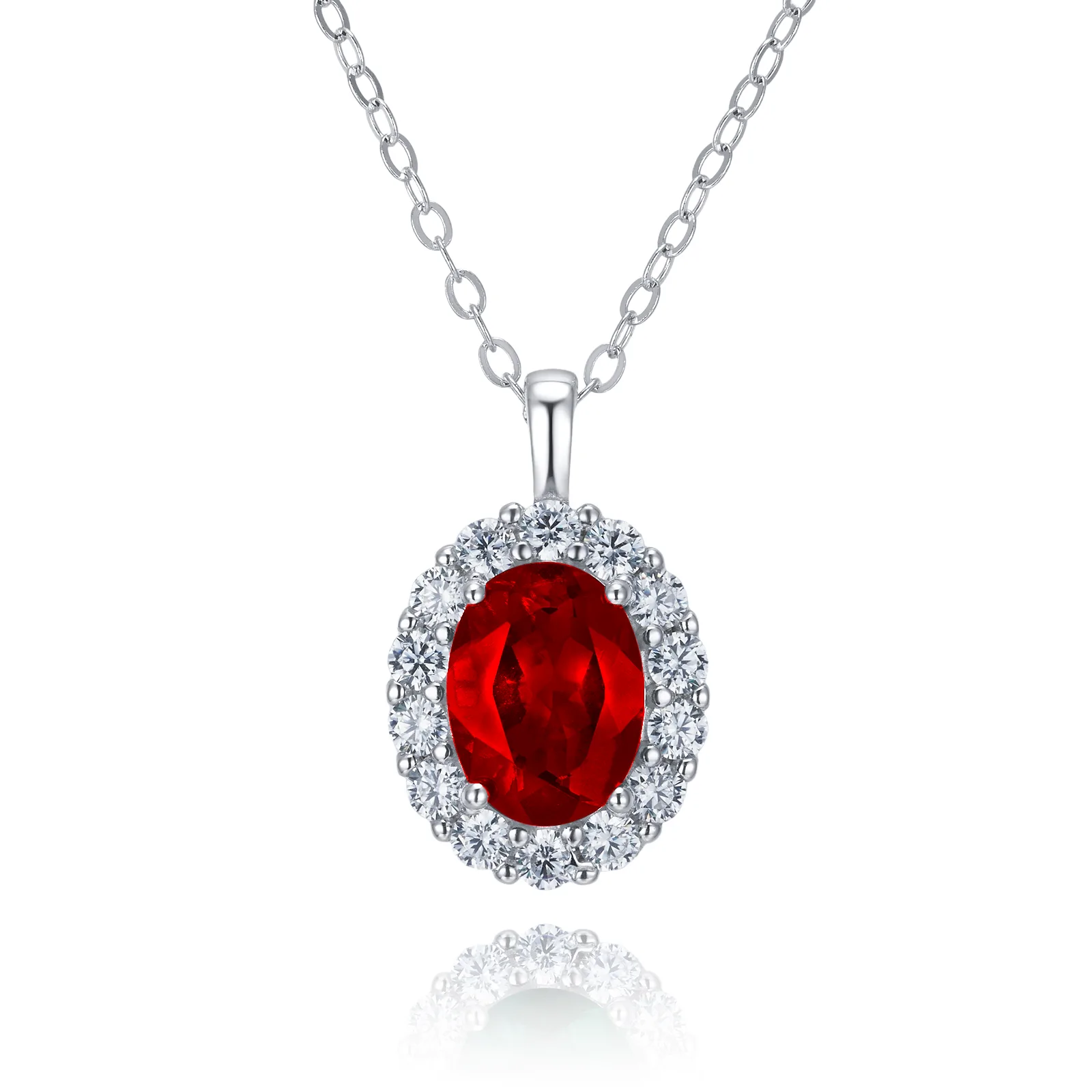 AP0317 Oval Lab-Grown Emerald S925 White-Gold-Plated Silver Necklace 8*6mm/1.0CT