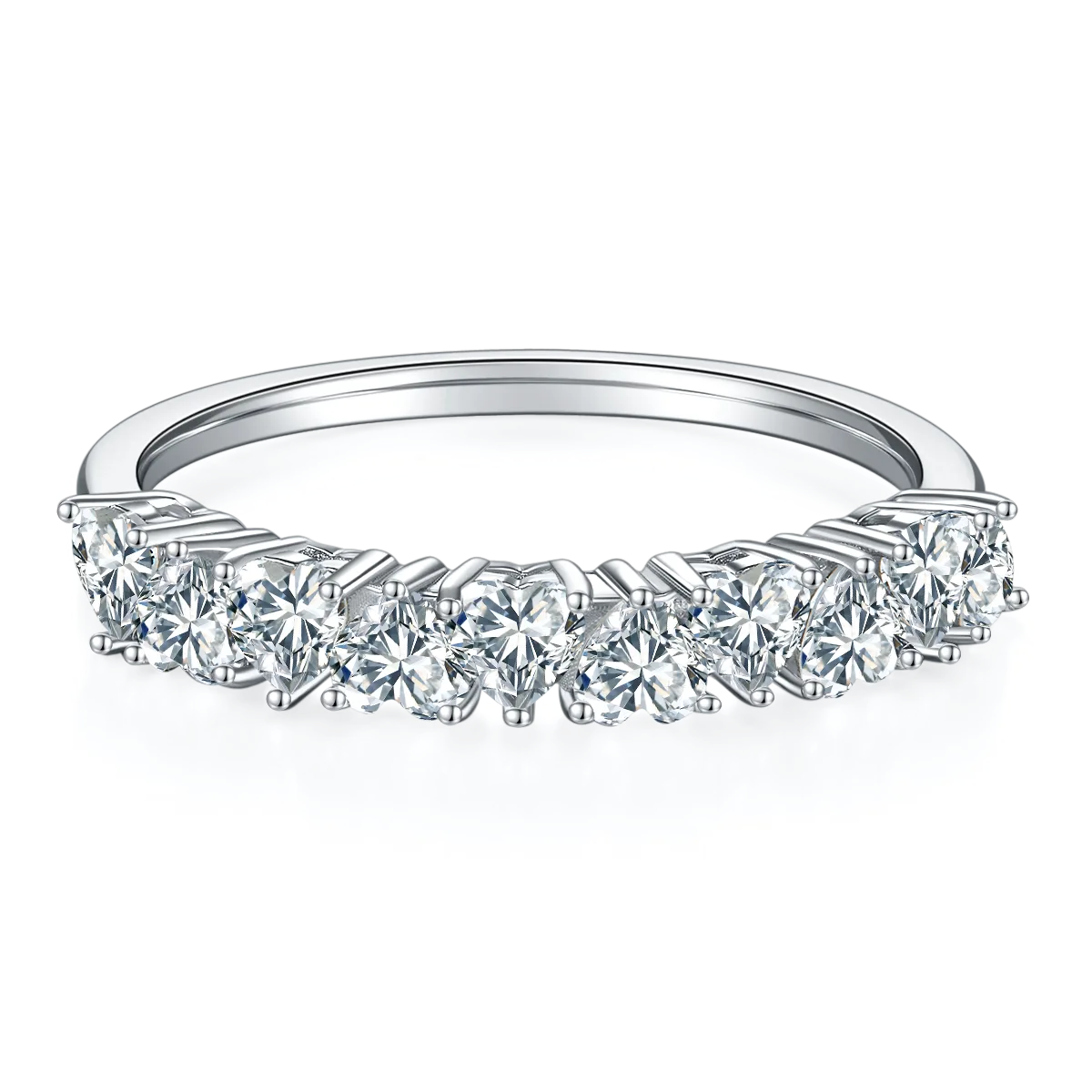 Heart Band Ring S925 White-Gold-Plated Silver Moissanite Confession Ring Women's Ring 1.0ct D