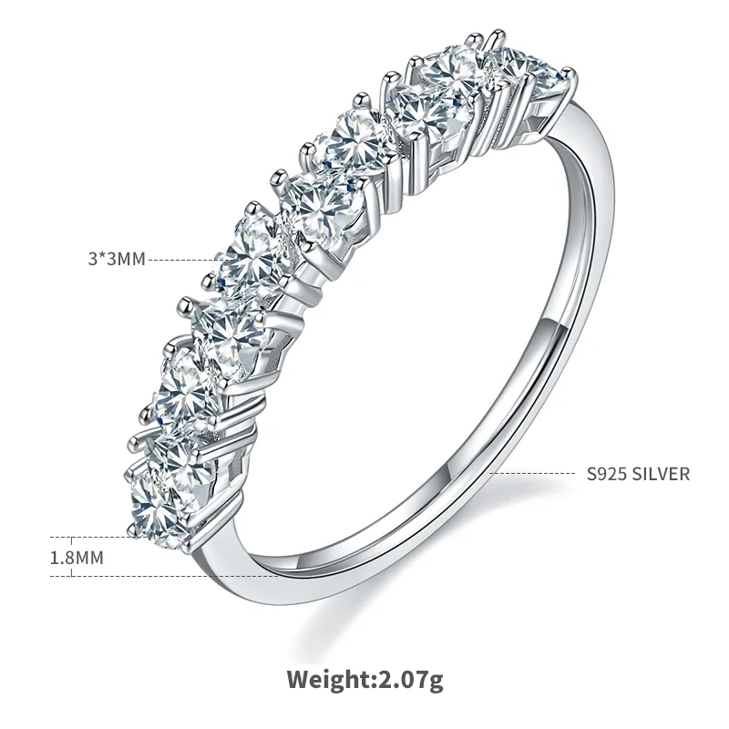 Heart Band Ring S925 White-Gold-Plated Silver Moissanite Confession Ring Women's Ring 1.0ct D