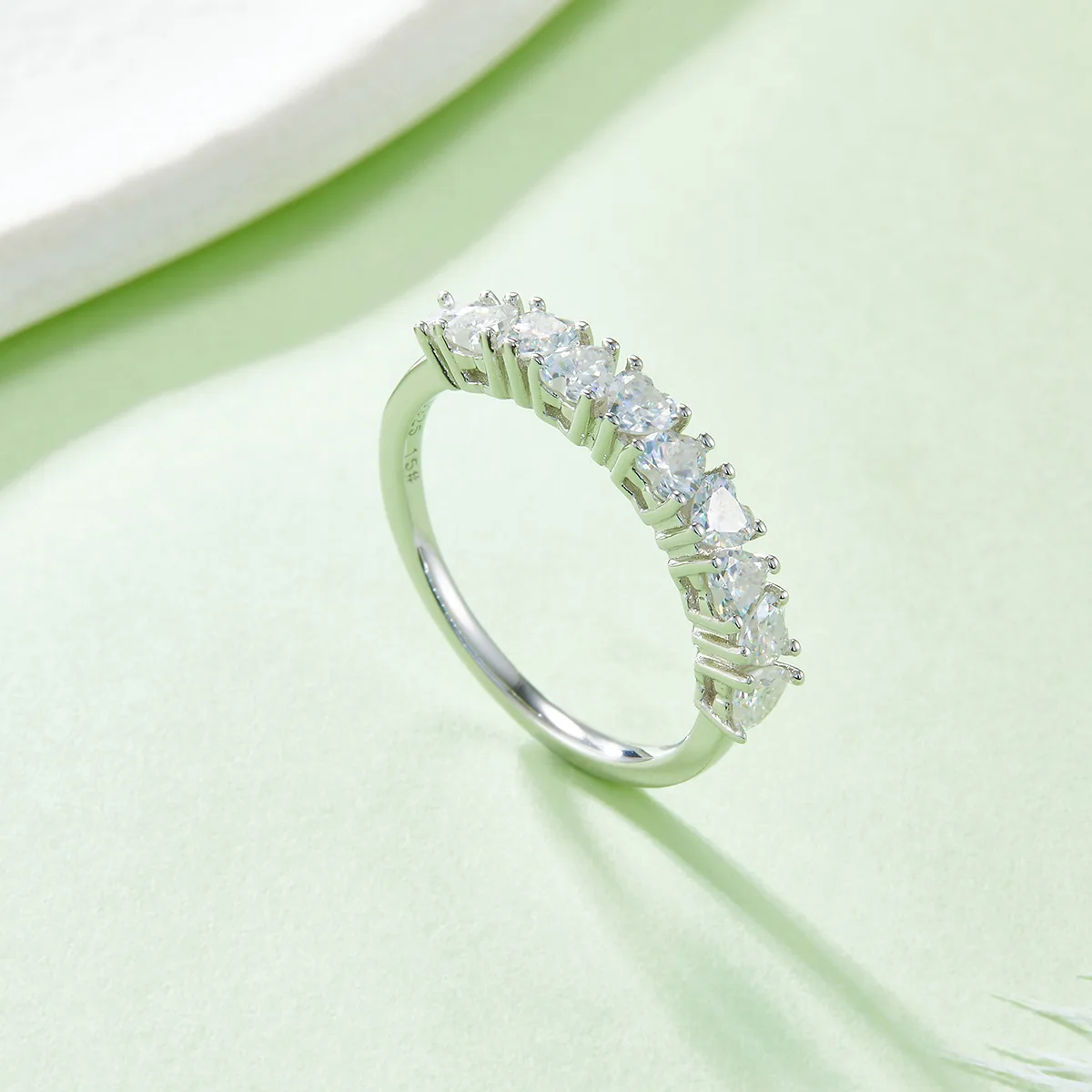 Heart Band Ring S925 White-Gold-Plated Silver Moissanite Confession Ring Women's Ring 1.0ct D