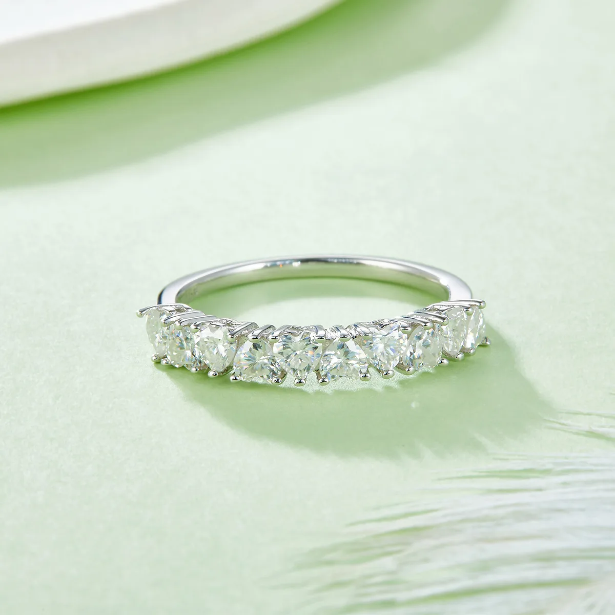 Heart Band Ring S925 White-Gold-Plated Silver Moissanite Confession Ring Women's Ring 1.0ct D