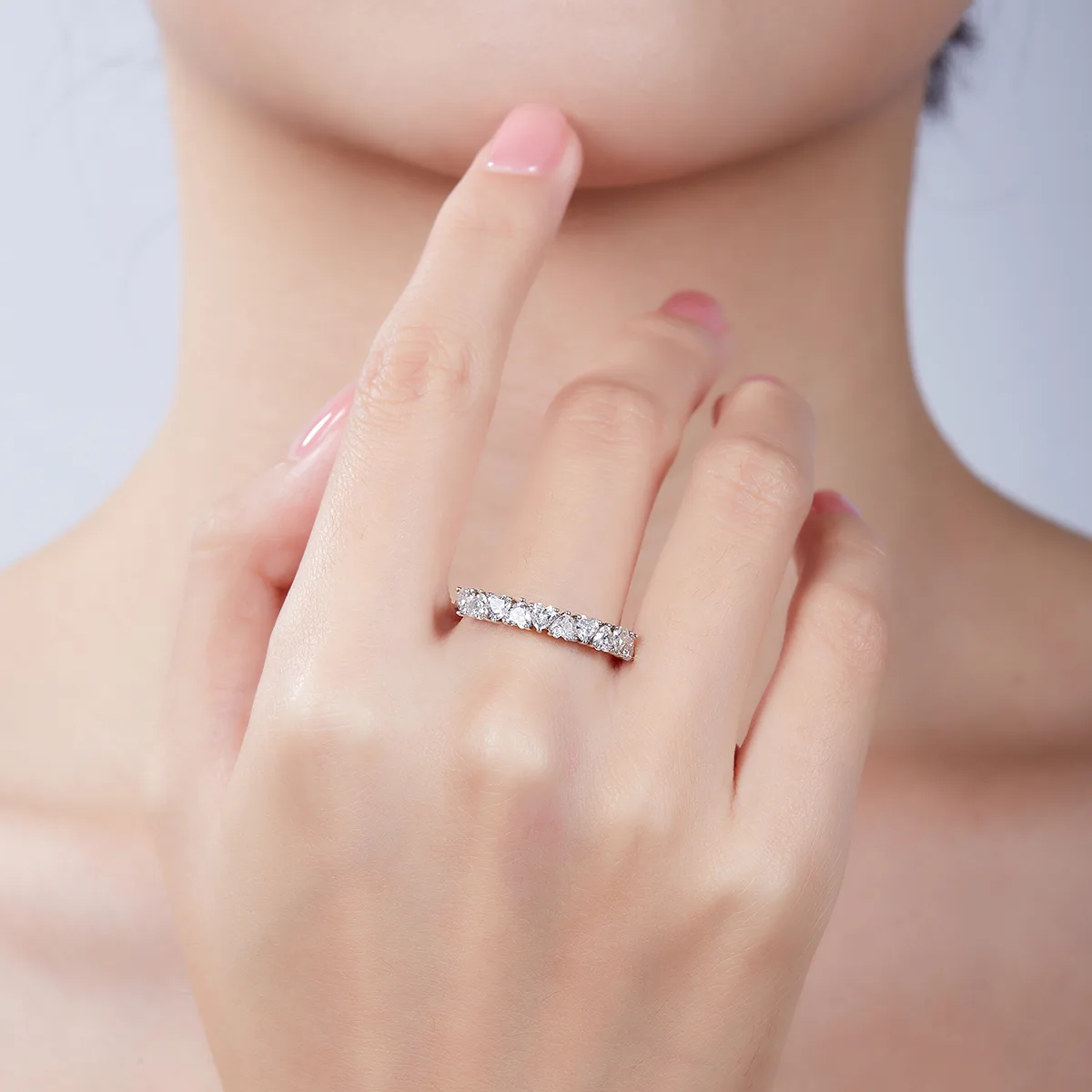Heart Band Ring S925 White-Gold-Plated Silver Moissanite Confession Ring Women's Ring 1.0ct D