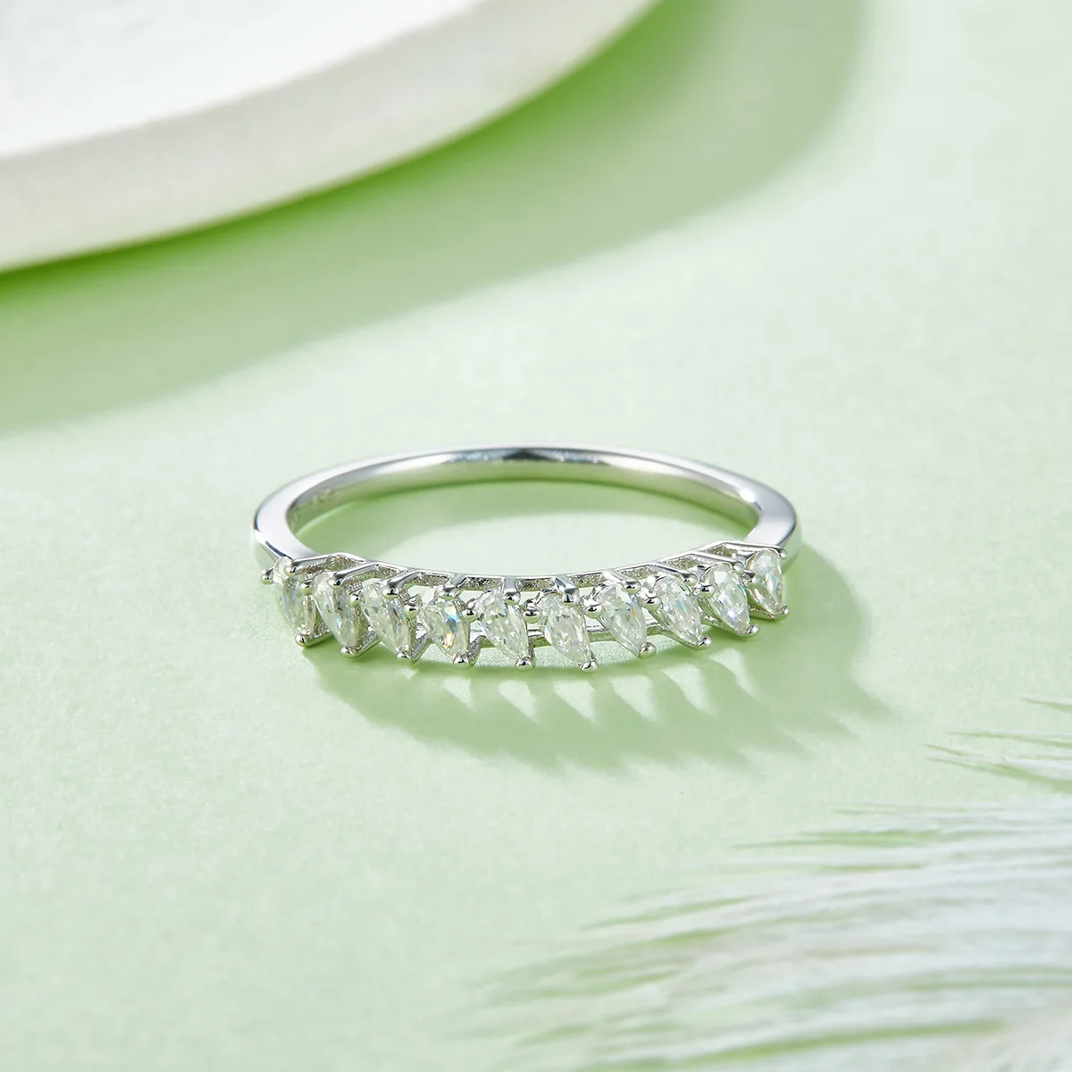 Pear Band Ring S925 White-Gold-Plated Silver Moissanite Anniversary Ring Women's Ring 1.0ct D