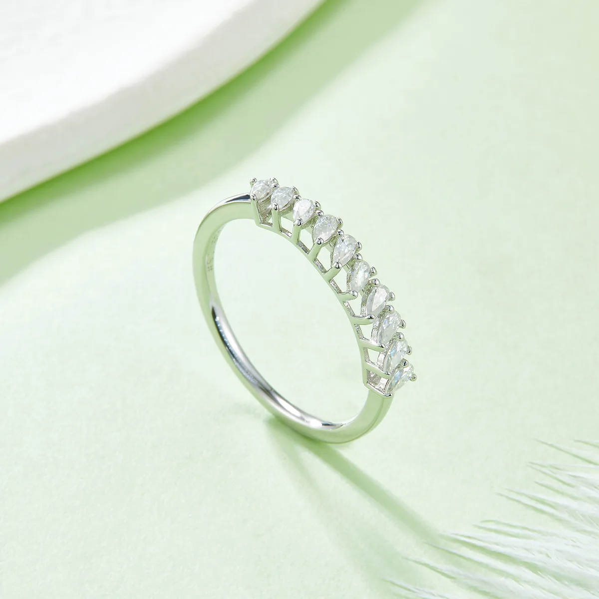 Pear Band Ring S925 White-Gold-Plated Silver Moissanite Anniversary Ring Women's Ring 1.0ct D