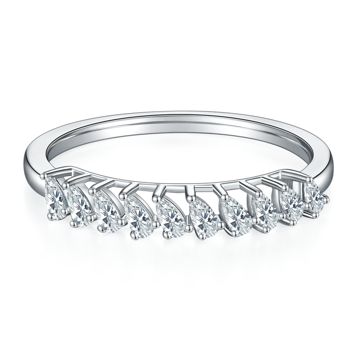 Pear Band Ring S925 White-Gold-Plated Silver Moissanite Anniversary Ring Women's Ring 1.0ct D