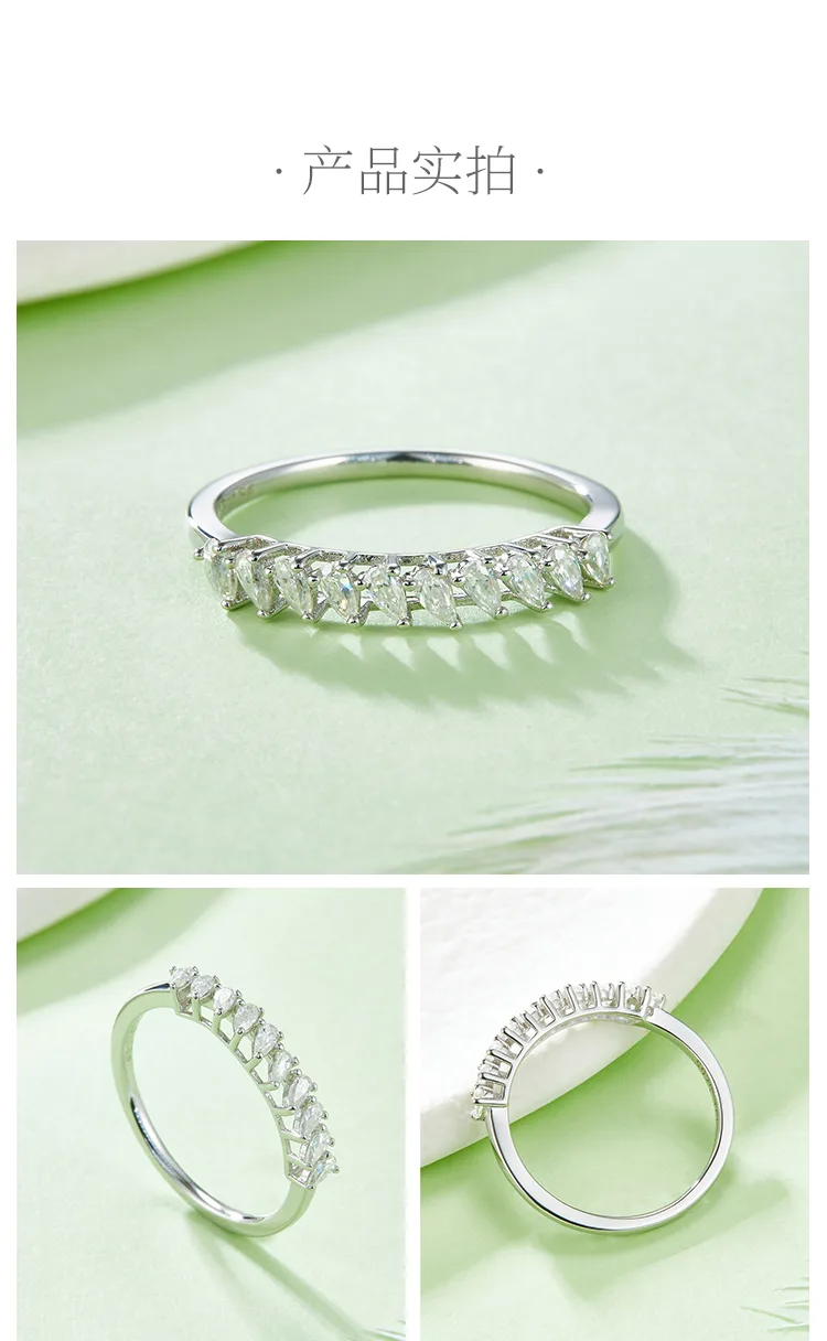 Pear Band Ring S925 White-Gold-Plated Silver Moissanite Anniversary Ring Women