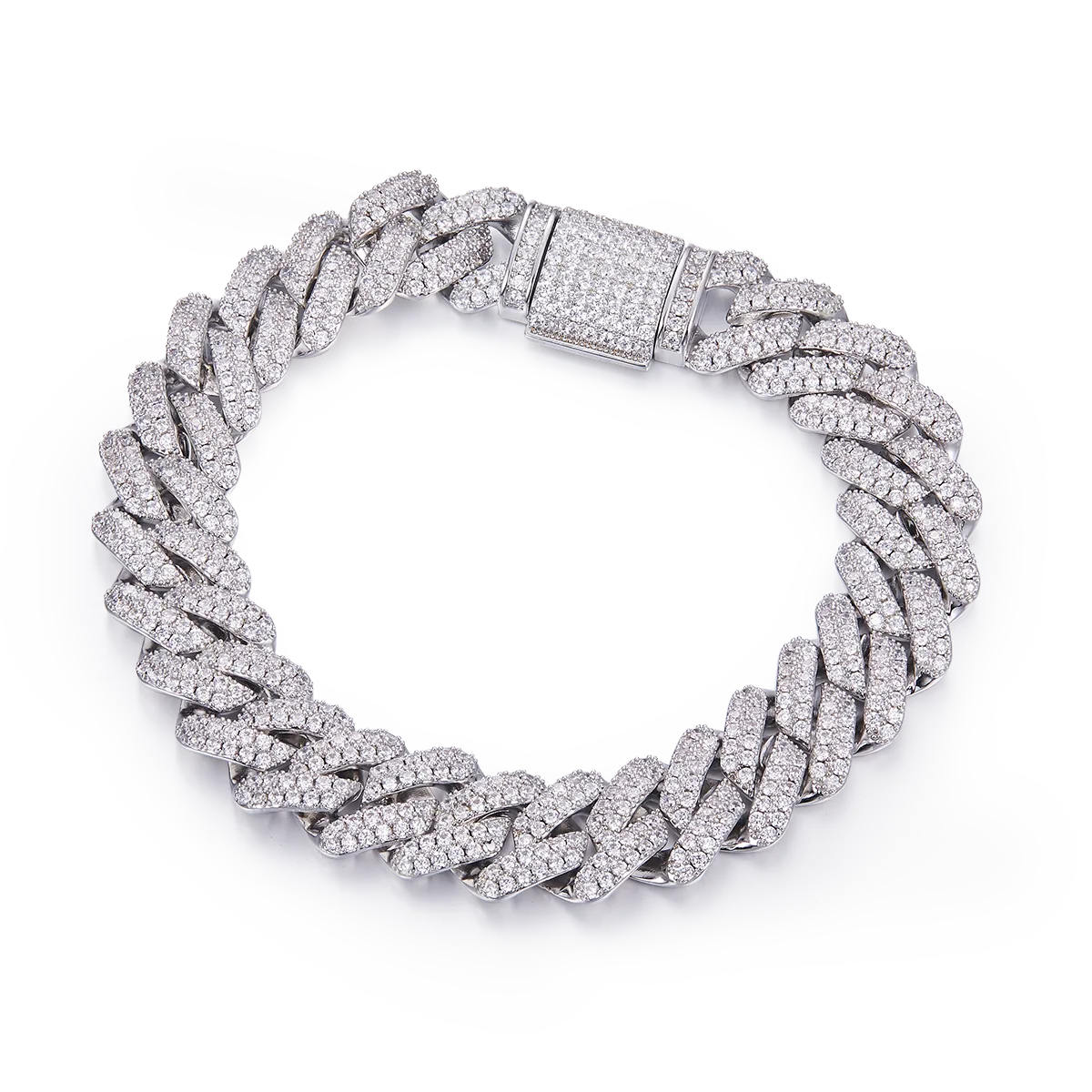 14mm Cuban Link Chain S925 Silver Moissanite Melee Round White DVVS