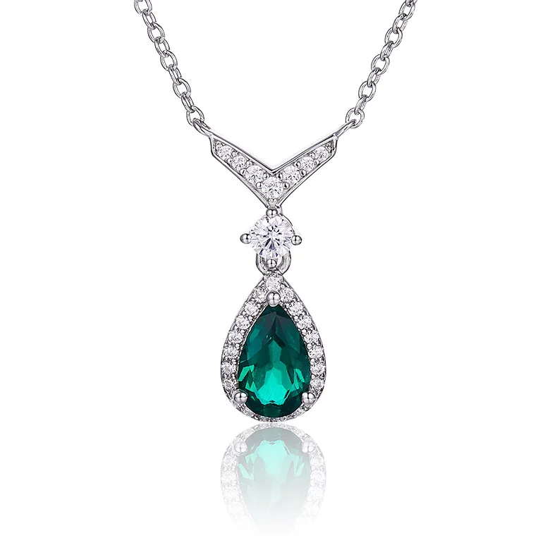 N2019858 Pear Lab-Grown Emerald S925 White-Gold-Plated Silver Necklace Center Stone 8*5mm/0.73CT