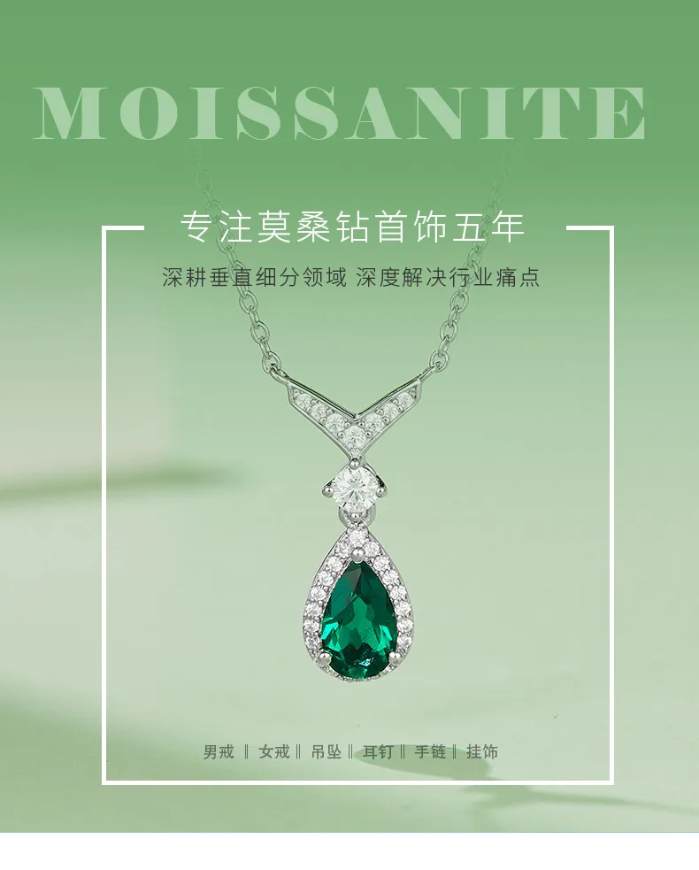 N2019858 Pear Lab-Grown Emerald S925 White-Gold-Plated Silver Necklace Center St