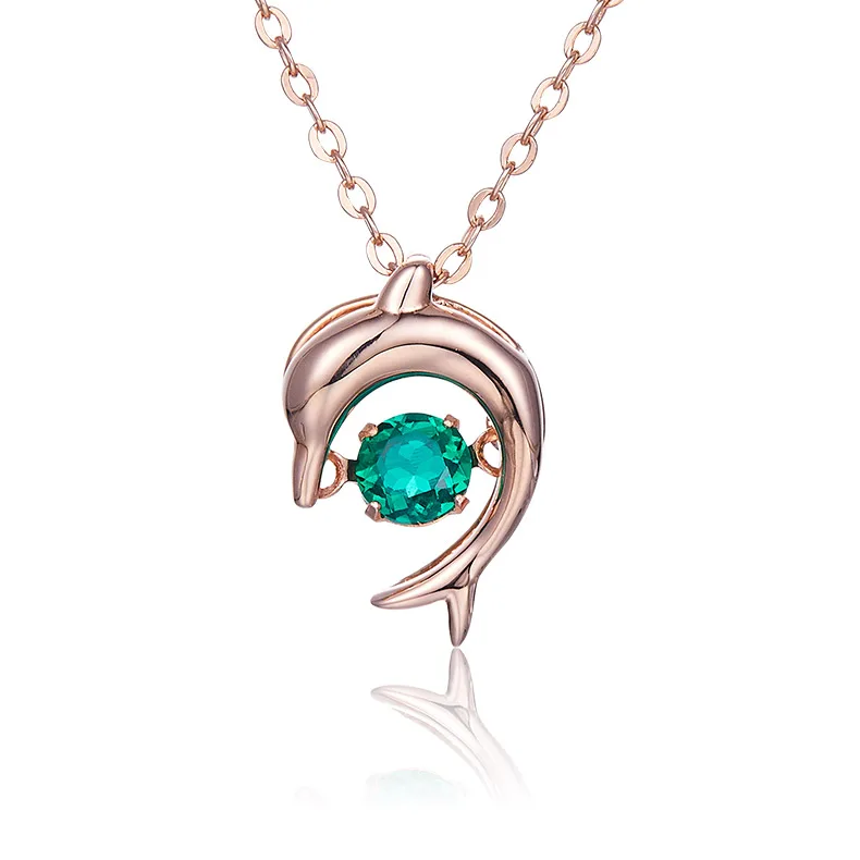 LP0076 Round Lab-Grown Emerald S925 White-Gold-Plated Silver/ Rose Gold Necklace 0.25CT