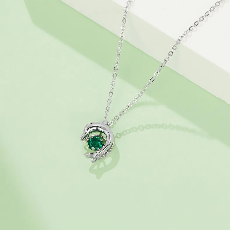 LP0076 Round Lab-Grown Emerald S925 White-Gold-Plated Silver/ Rose Gold Necklace 0.25CT