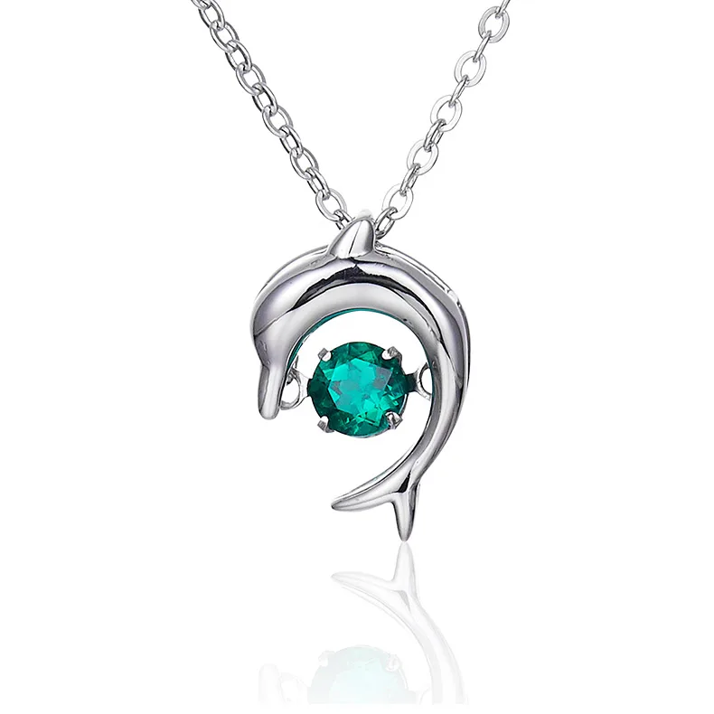 LP0076 Round Lab-Grown Emerald S925 White-Gold-Plated Silver/ Rose Gold Necklace 0.25CT