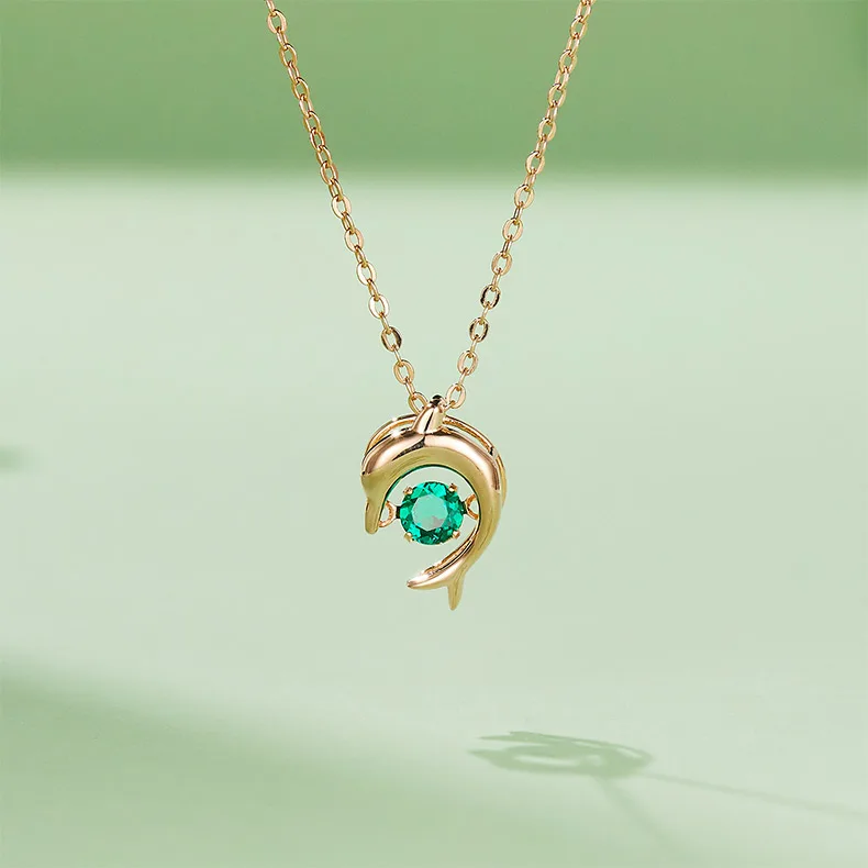 LP0076 Round Lab-Grown Emerald S925 White-Gold-Plated Silver/ Rose Gold Necklace 0.25CT