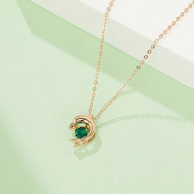 LP0076 Round Lab-Grown Emerald S925 White-Gold-Plated Silver/ Rose Gold Necklace 0.25CT
